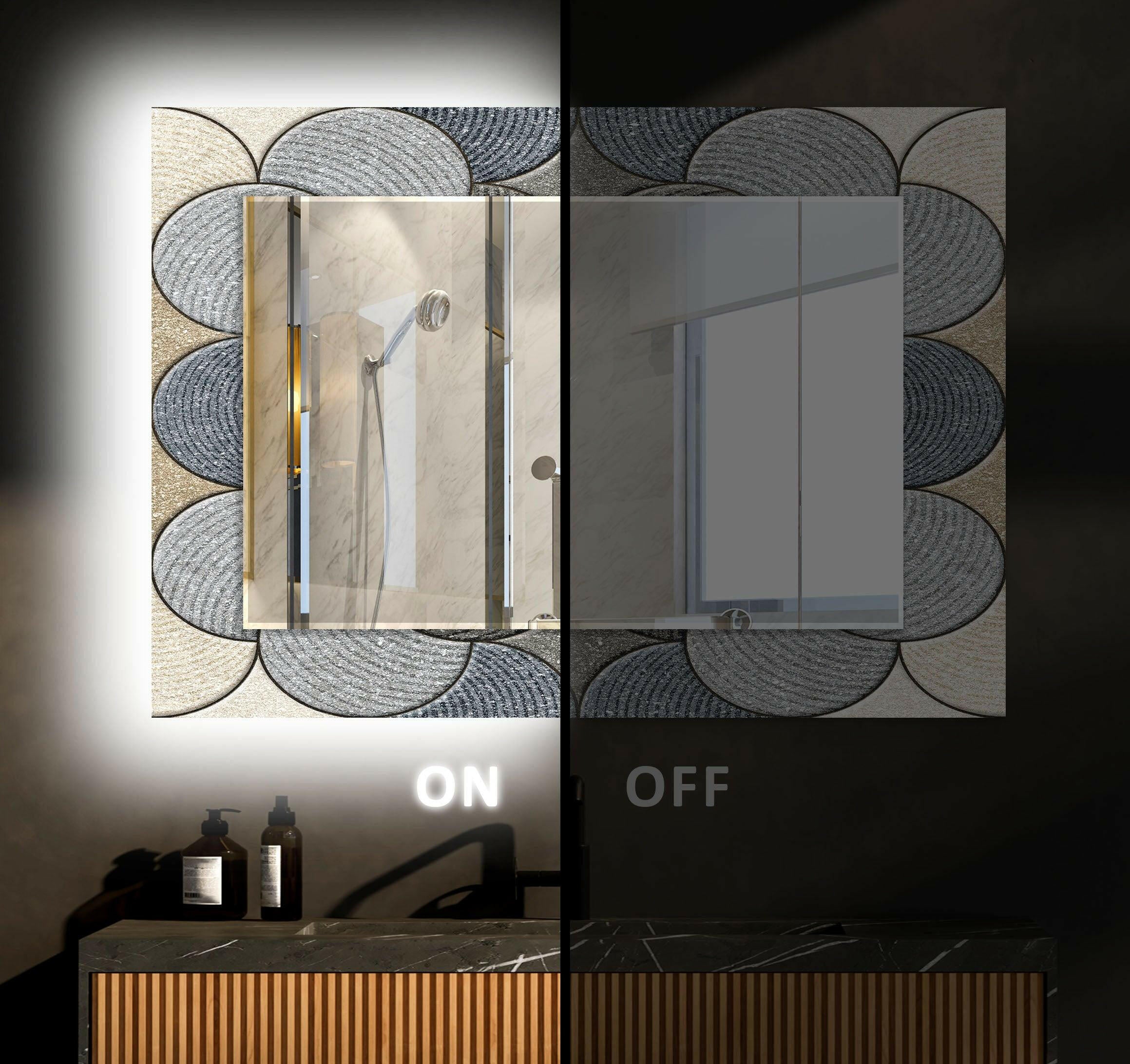Modern Beige and Gray Circles Design Wall Mirror - Stylish Round Decorative Mirror for Living Room, Bedroom, or Entryway Decor