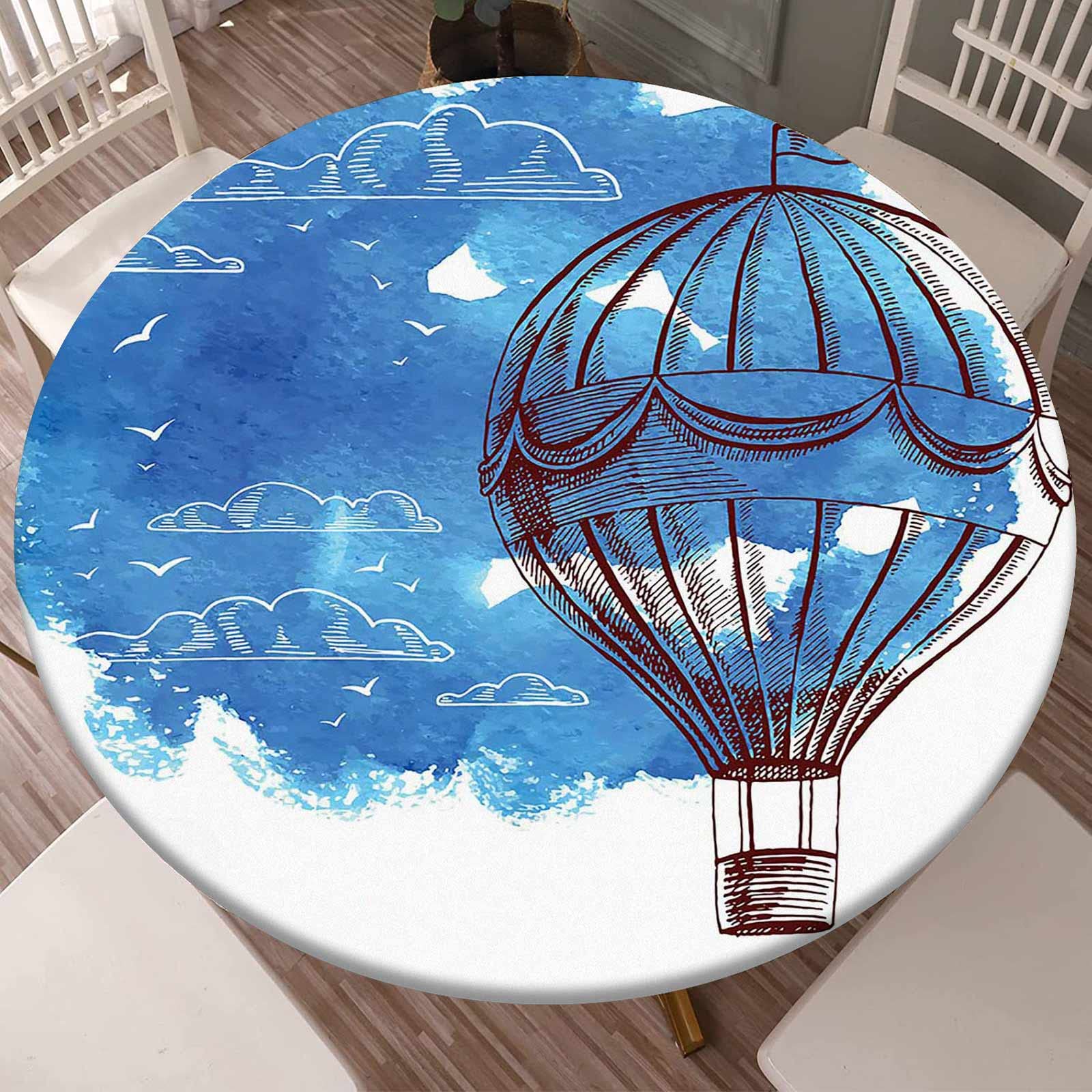 Elastic Fitted Edge Waterproof Tablecloth - Wipeable Round Table Cover for 48