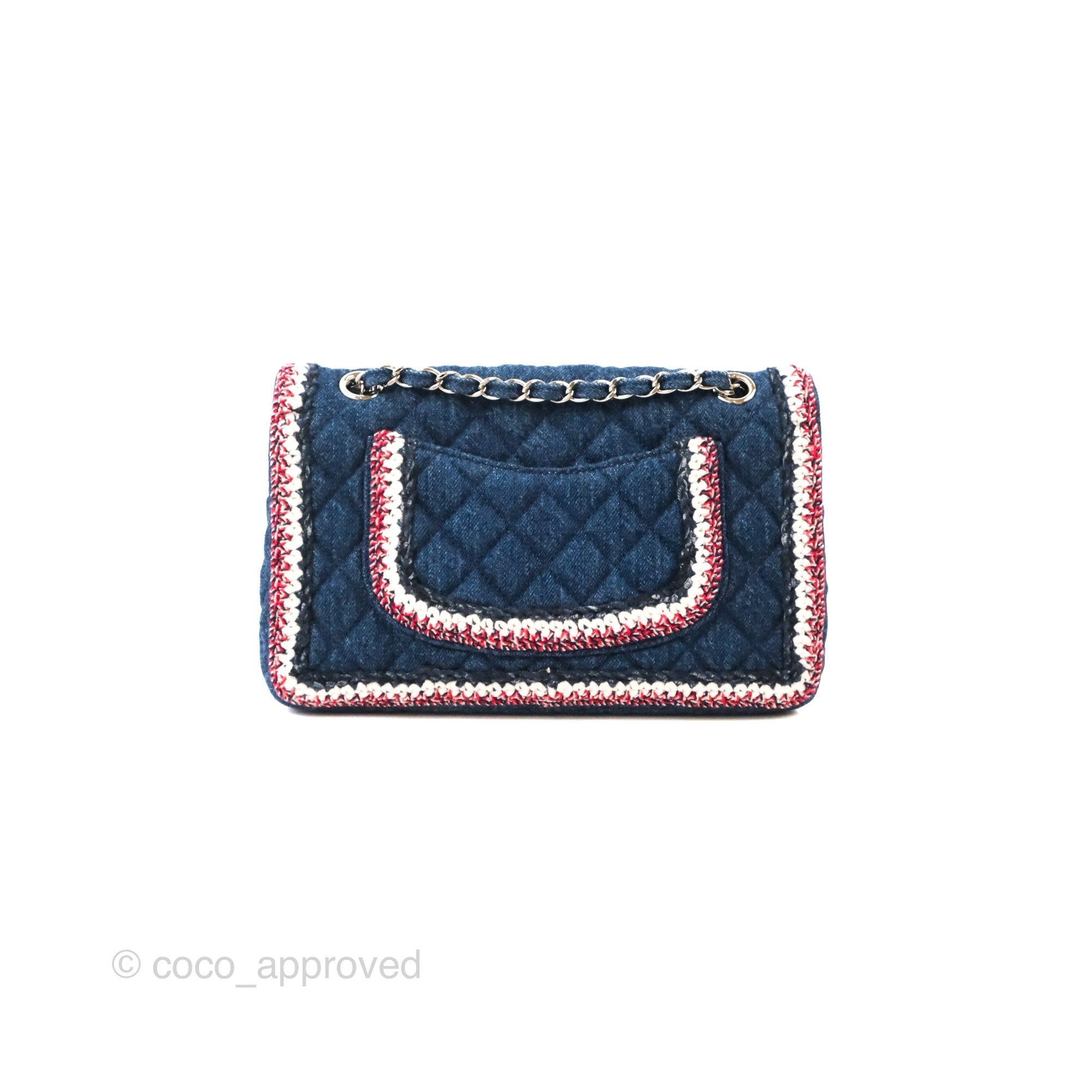 Chanel Classic Flap Bag Dark Blue Denim with Braided Silver Hardware 18A Collection - Luxury Designer Handbag for Women, Perfect for Evening Events & Special Occasions