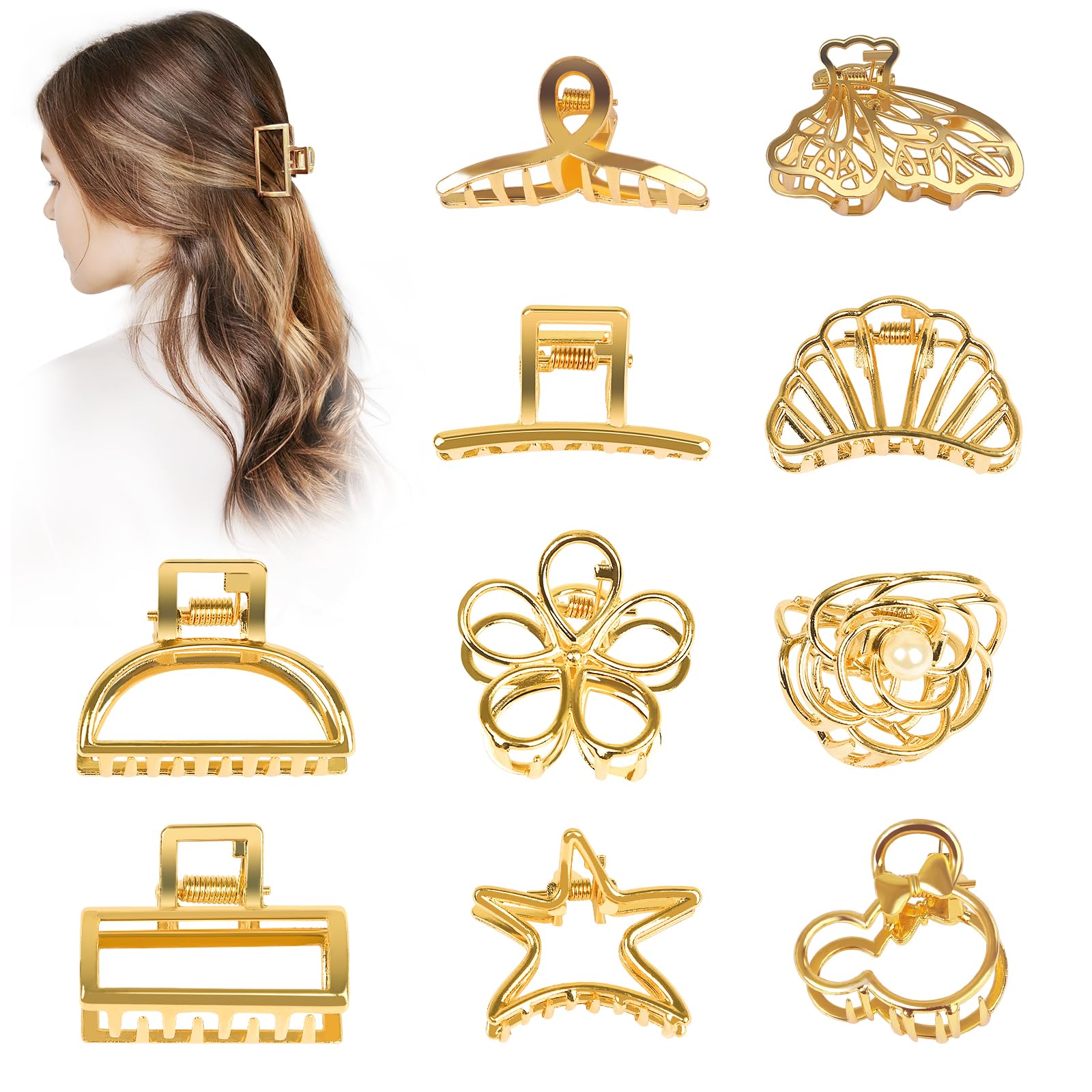 10PCS Gold Hair Clips for Women - Small Gold Claw Clips for Women & Girls - Mini Metal Hair Accessories - Perfect for Parties, Weddings & Everyday Styling