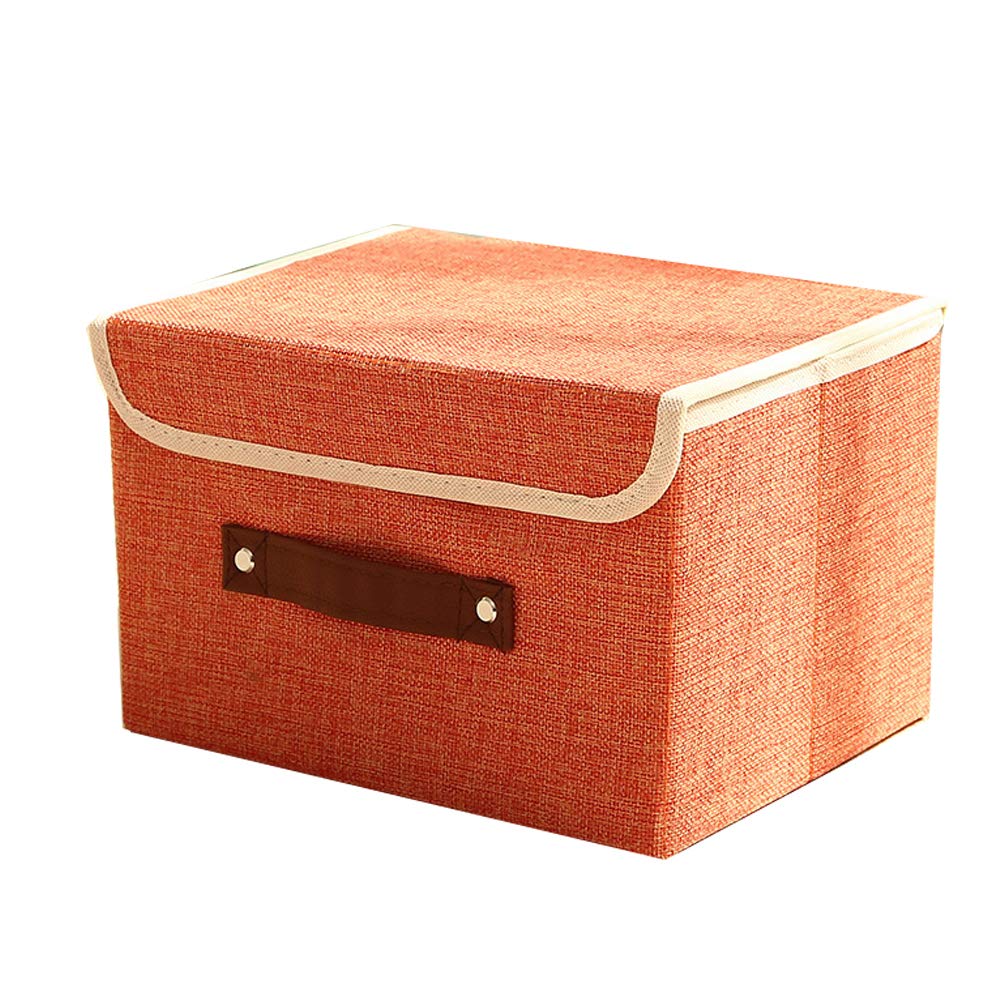 Foldable Storage Bins with Lids & Handles - Large Linen Fabric Storage Cubes Organizer Box with Removable Divider for Home, Office, Nursery, Closet (Orange) | Space-Saving Solution for Shelves, Under Bed & Closet Organization