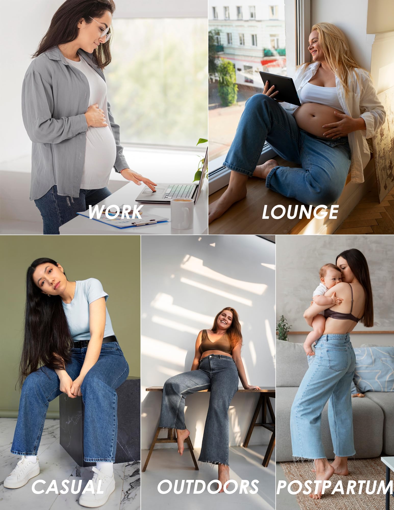 FitGlam Women's Maternity Jeans - Straight Leg Relaxed Fit Over Belly Pregnancy Denim Pants with Pockets - Comfortable Work & Casual Wear for Expecting Moms