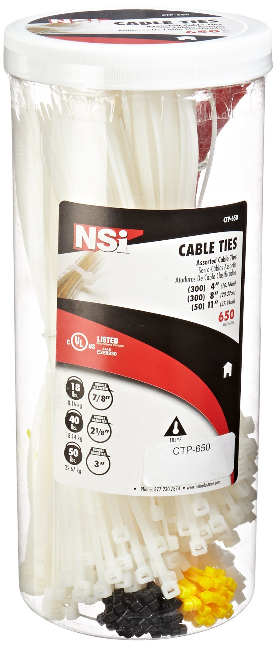 650-Piece Cable Tie Canister Pack - Heavy Duty Nylon Zip Ties for Organizing Wires, Cords & DIY Projects - Ideal for Home, Office & Workshop Use