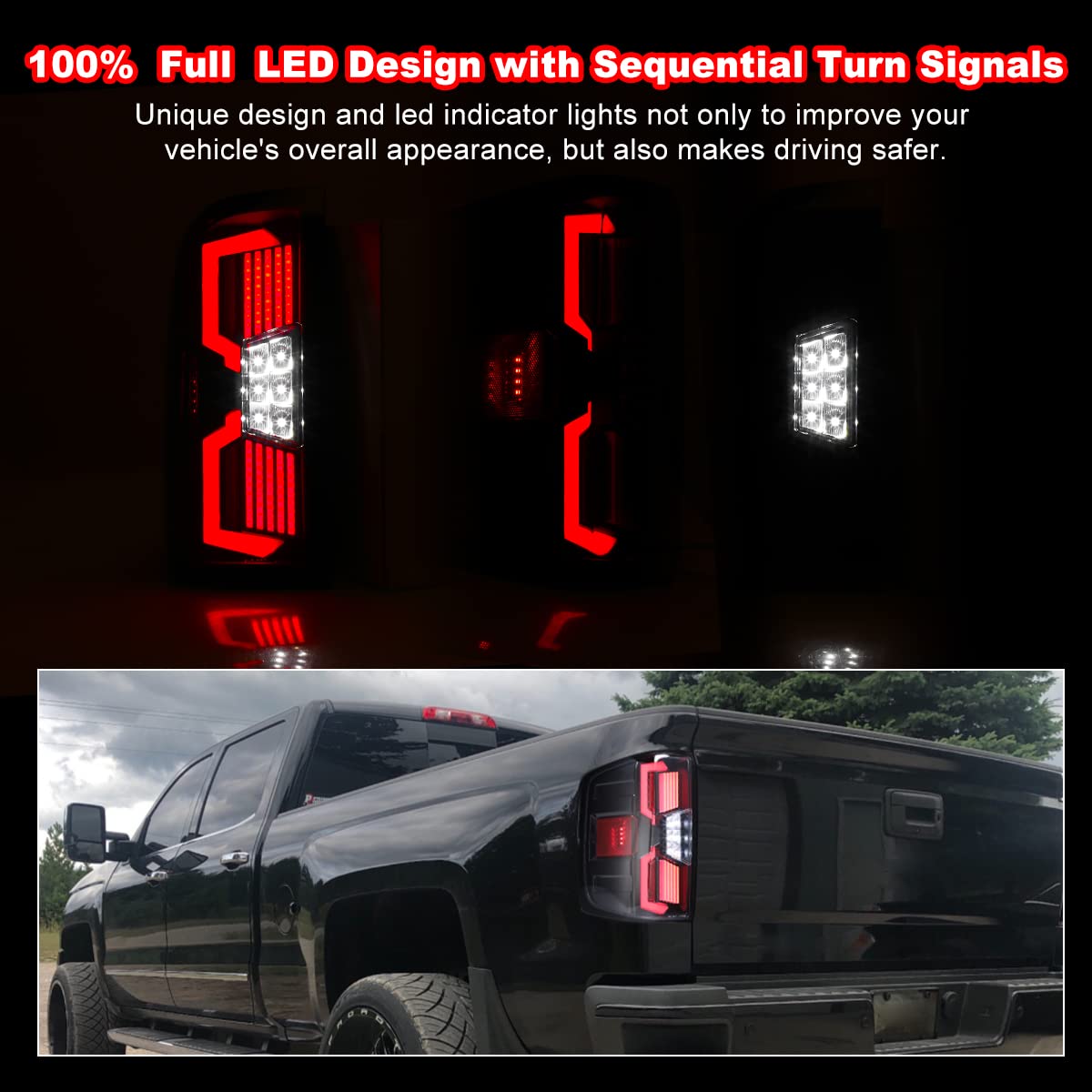 Nixon Offroad Full LED Tail Lights Assembly for 2014-2018 Chevy Silverado 1500 & 2015-2018 Silverado 2500HD/3500HD - Sequential Turn Signals, Clear Lens - Upgrade Your Truck's Style & Safety for Night Driving & Off-Road Adventures