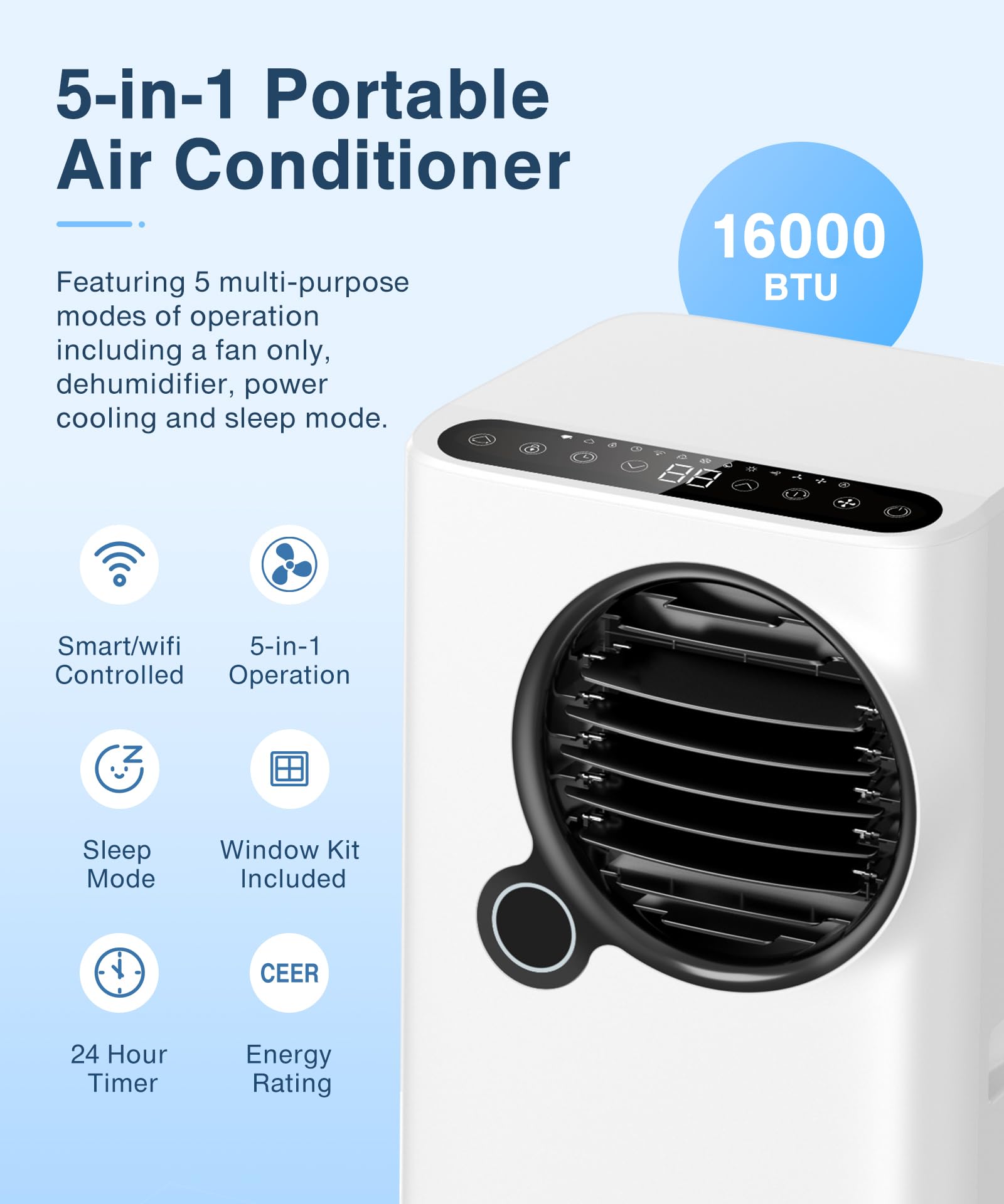 Portable Air Conditioner with Cooling, Heating, Fan & Dehumidifier - 24H Timer, Remote/APP Control, Smart/Sleep Mode, 3 Fan Speeds, Auto Swing - Perfect for Bedrooms, Living Rooms & Home Offices