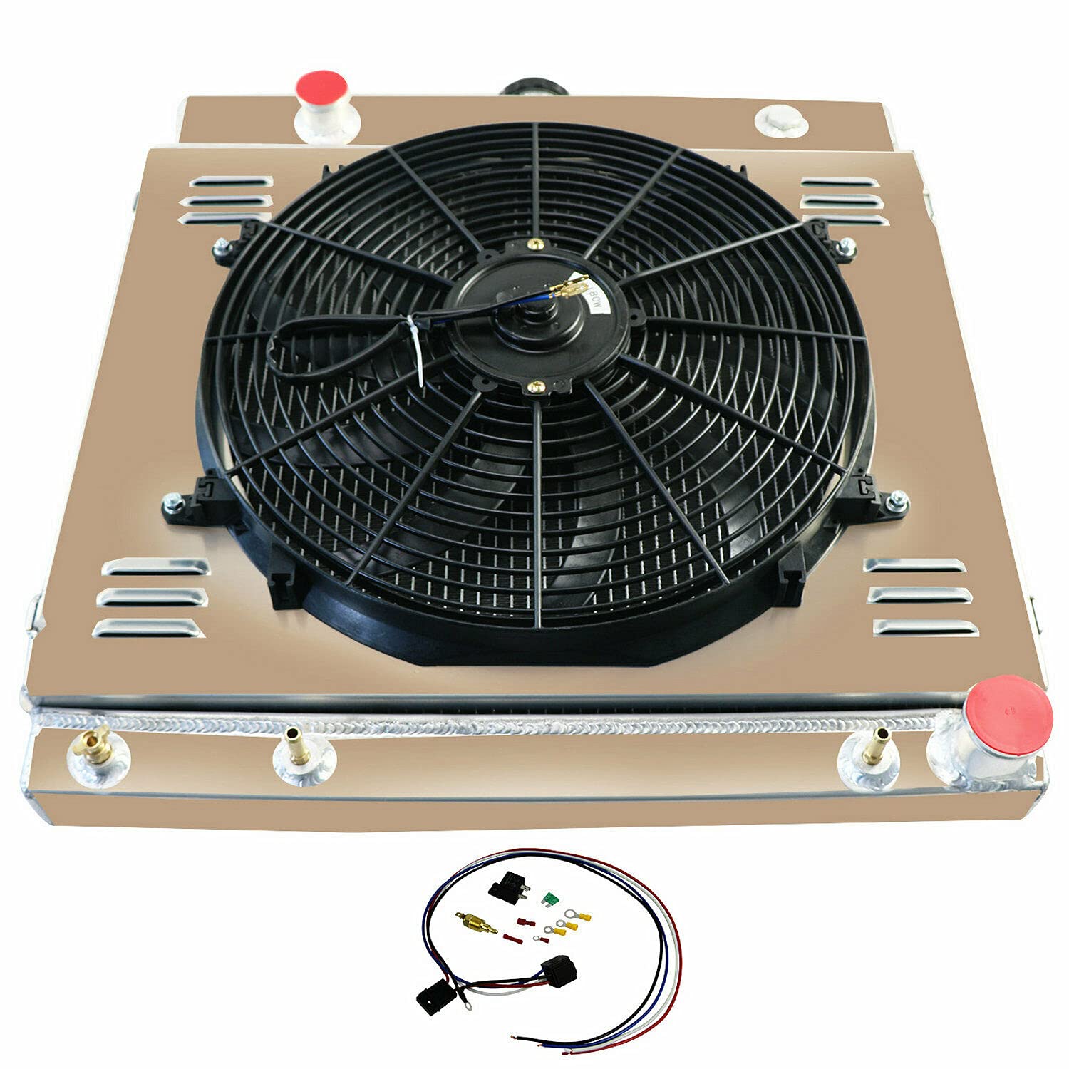 4 Row Aluminum Radiator Shroud Fan Kit for 1975-1979 Dodge D/W 100 150 200 Truck 5.2L 5.9L V8 - Heavy Duty Cooling Upgrade for Off-Road & Towing