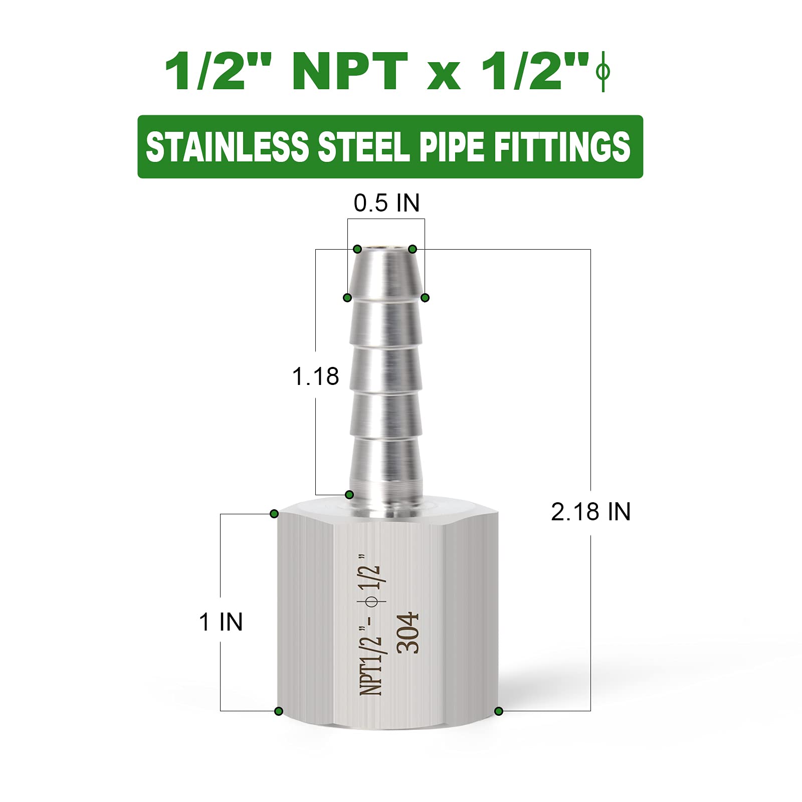 TAISHER 2PCS 304 Stainless Steel Air Hose Fittings 1/2