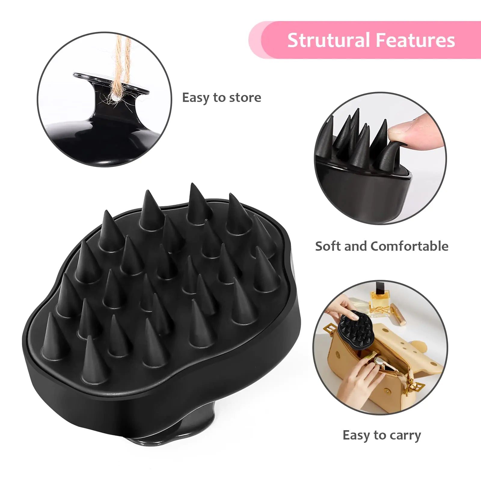 Silicone Scalp Massager Brush for Hair Growth & Dandruff Relief - Black Hair Care Scrubber for Shower & Head Spa Relaxation