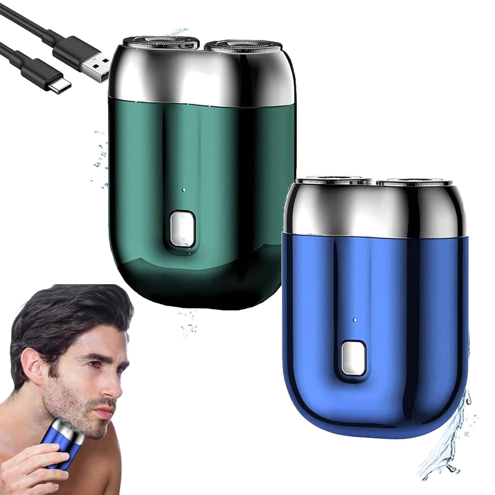 Jacooba Electric Razor for Men - 2025 Mini Dual-Head USB Rechargeable Waterproof Shaver (Blue & Green) - Perfect for Travel, Gym & Daily Grooming
