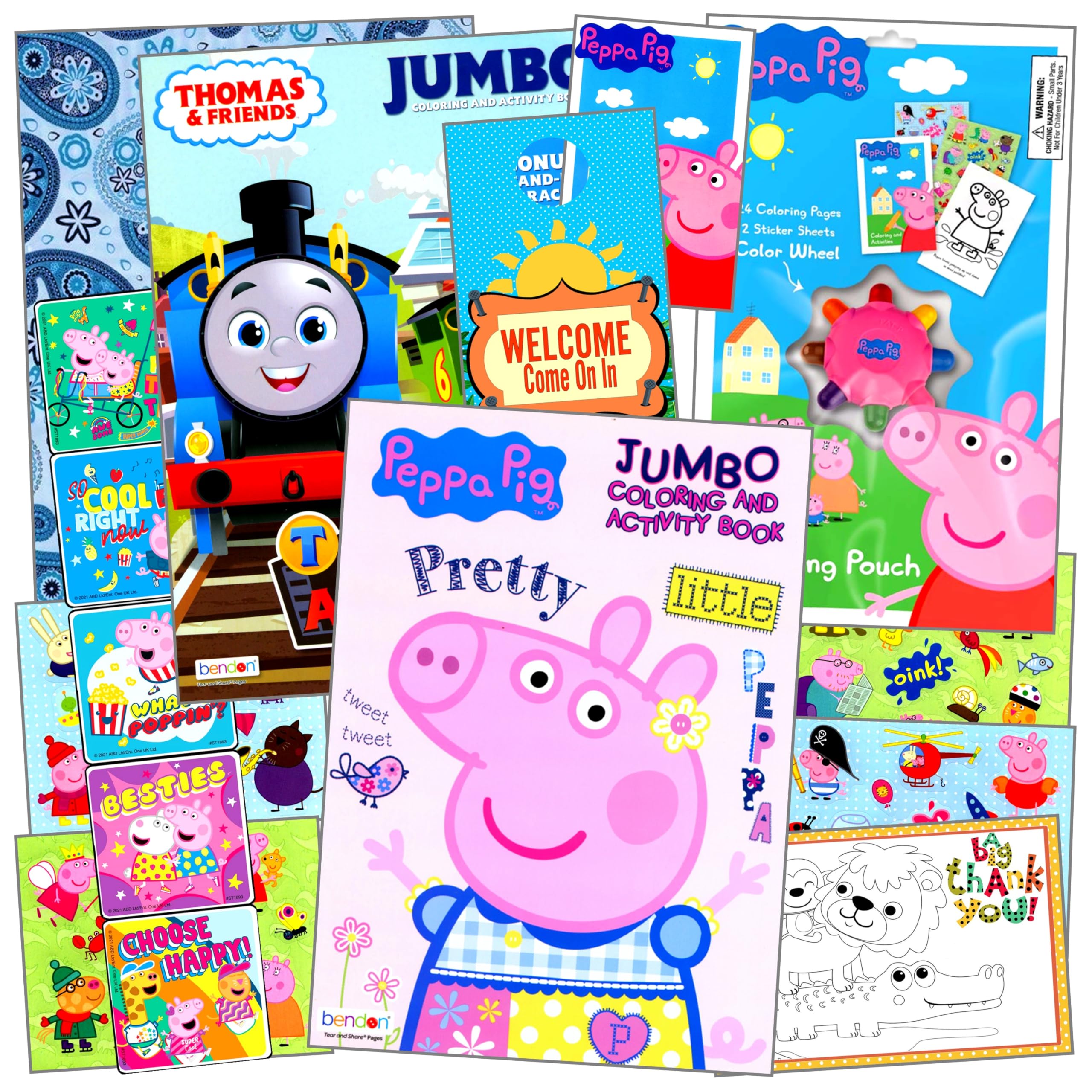 Peppa Pig & Thomas The Train Coloring Books Stickers Activity Set for Kids - Bundle with Coloring Books, Stickers, Reward Stickers & More - Perfect for Birthday Gifts, Party Favors & Preschool Learning Activities
