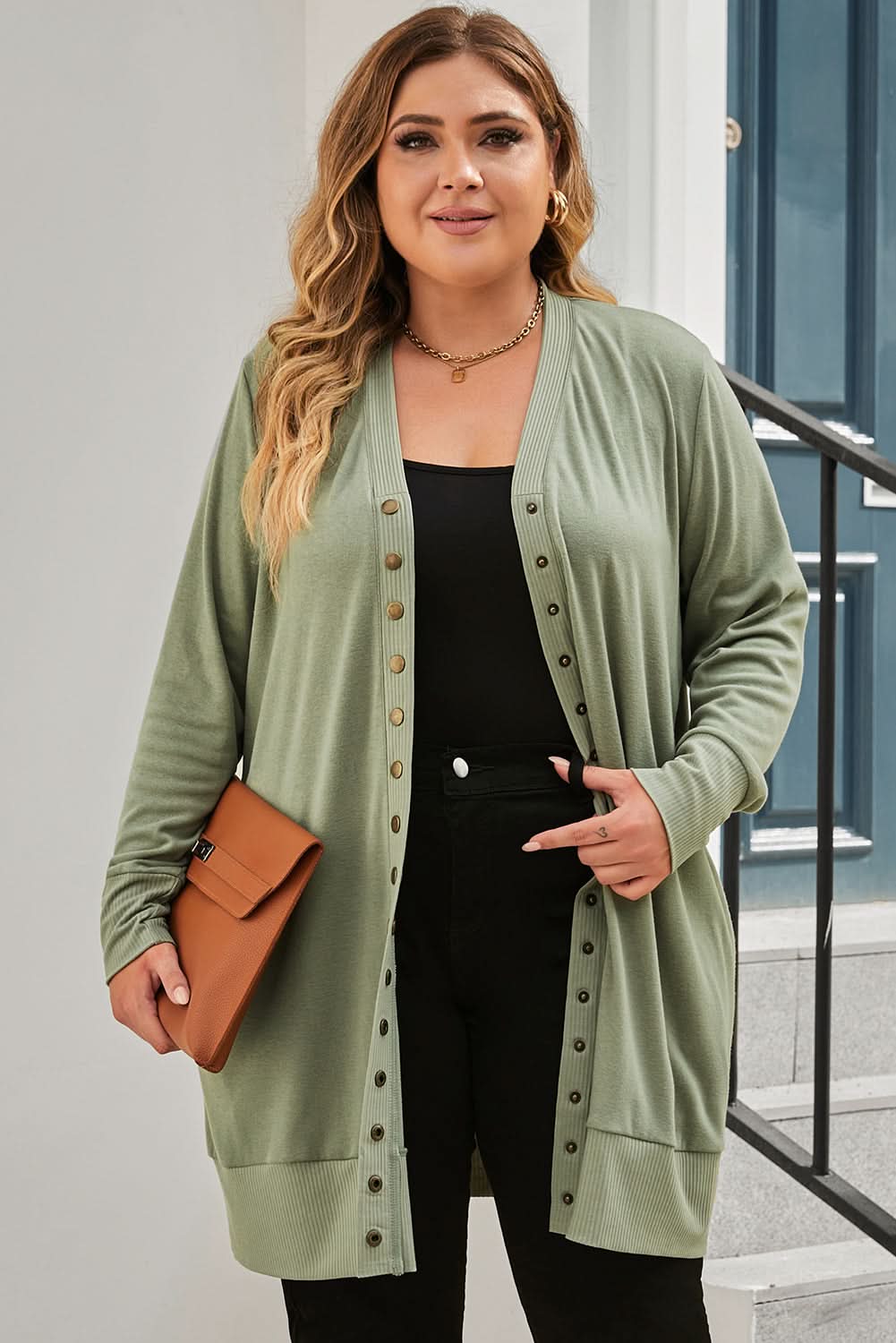 Stylish Green Plus Size Cardigan for Women - Cozy Oversized Knit Sweater for Casual Outfits & Layering in Fall & Winter