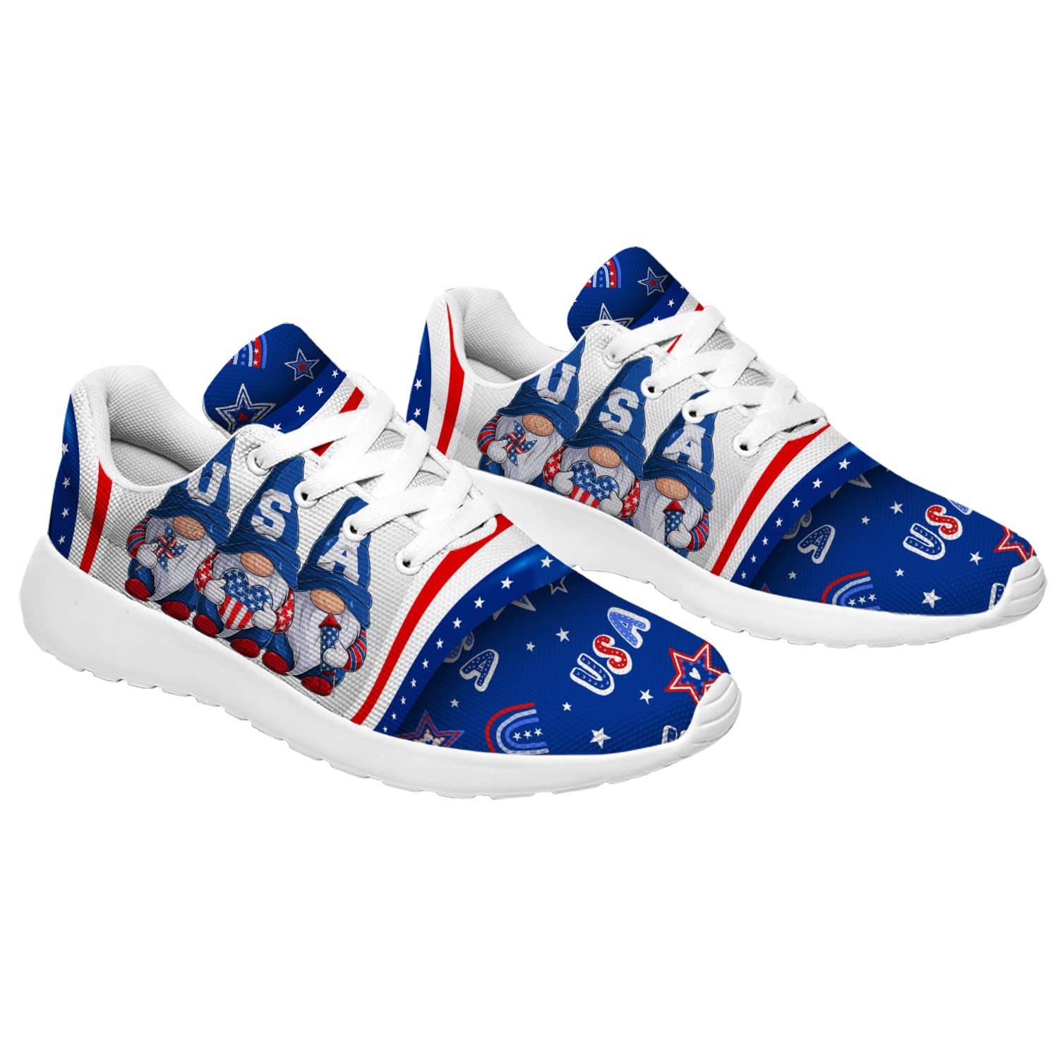 Women's Men's Girls Tennis Shoes - Athletic Running Sneakers for 4th of July Patriotic Walking - Cute Gnome Design - US Size 10.5 Women/9 Men Dark Blue - Perfect for Jogging, Gym Workouts & Casual Wear