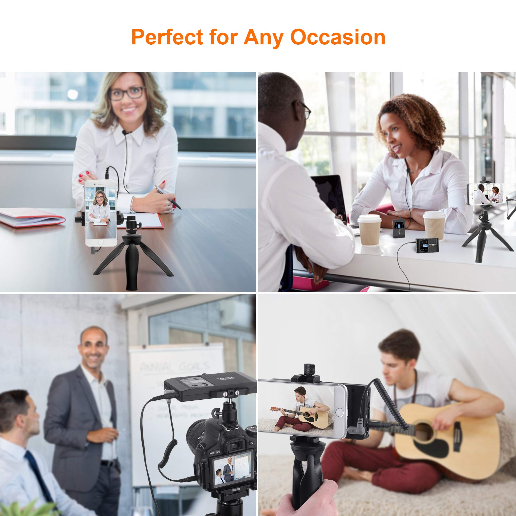 COMICA CVM-WS60 UHF Wireless Lavalier Microphone - 12-Channel Dual System for iPhone, Samsung, DSLR - 194ft Range - Ideal for YouTube Vlogging, Podcasting & Smartphone Recording - Perfect for Interviews, Live Streaming & Professional Audio Capture