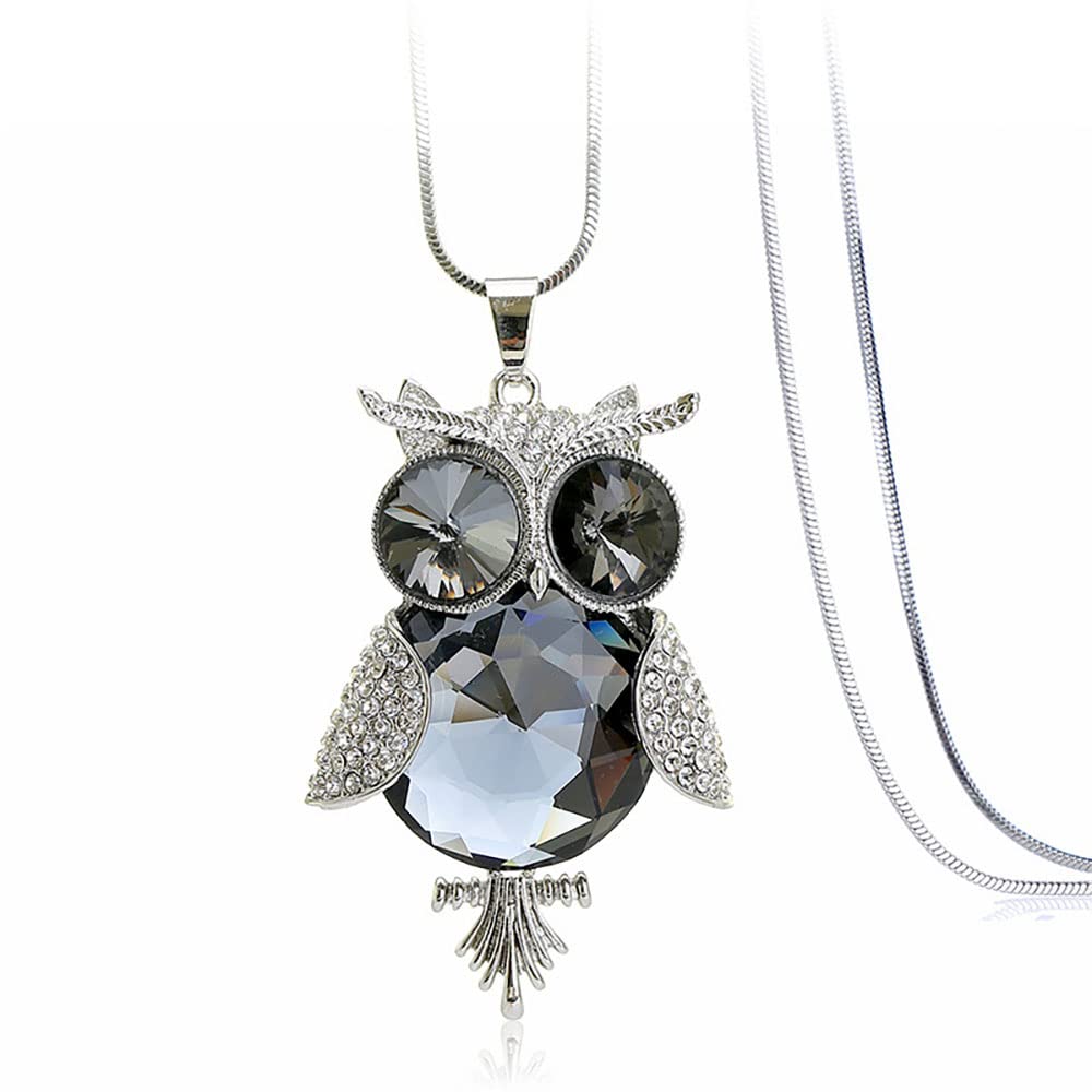 Owl Pendant Necklace for Women - Long Sweater Chain with Rhinestone Flower & Tassel - Elegant Statement Jewelry Gift for Her - Perfect for Casual Wear, Office, and Special Occasions