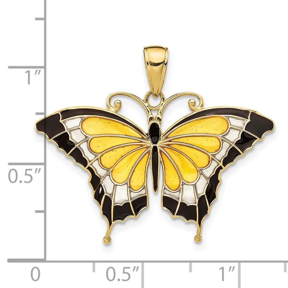 10K Yellow Gold Enamel Butterfly Pendant Necklace - Elegant Jewelry Gift for Women, Perfect for Valentine's Day, Anniversary & Everyday Wear