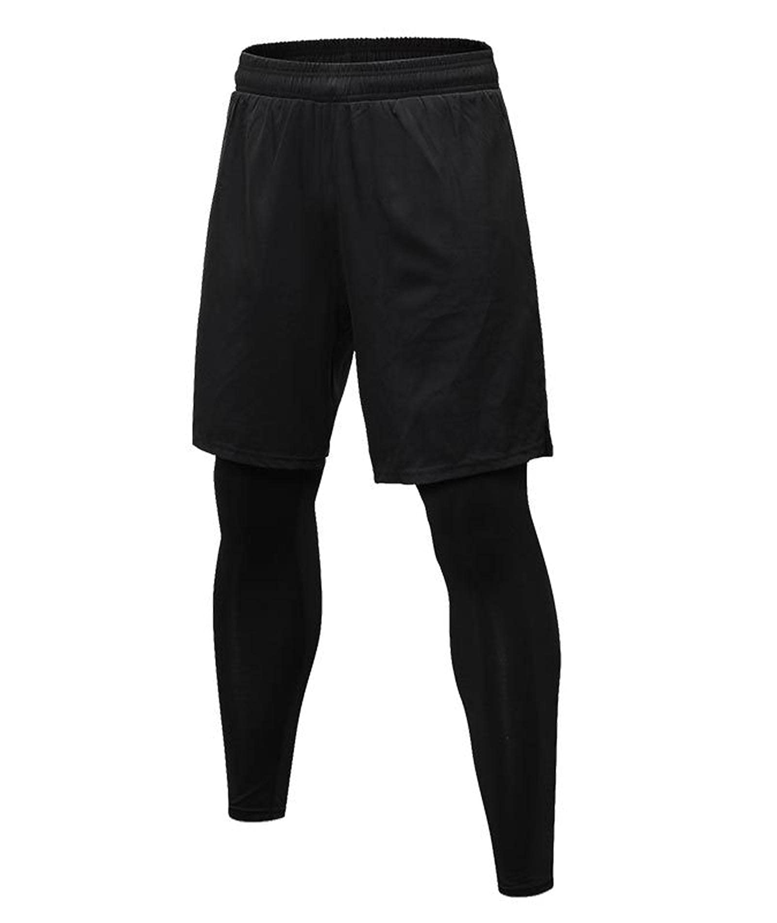 SOMTHRON Men's 2-in-1 Athletic Pants with Elastic Waistband - Compression Tights & Shorts for Running, Workout, Gym - Moisture-Wicking & Breathable Leggings for Sports & Outdoor Activities