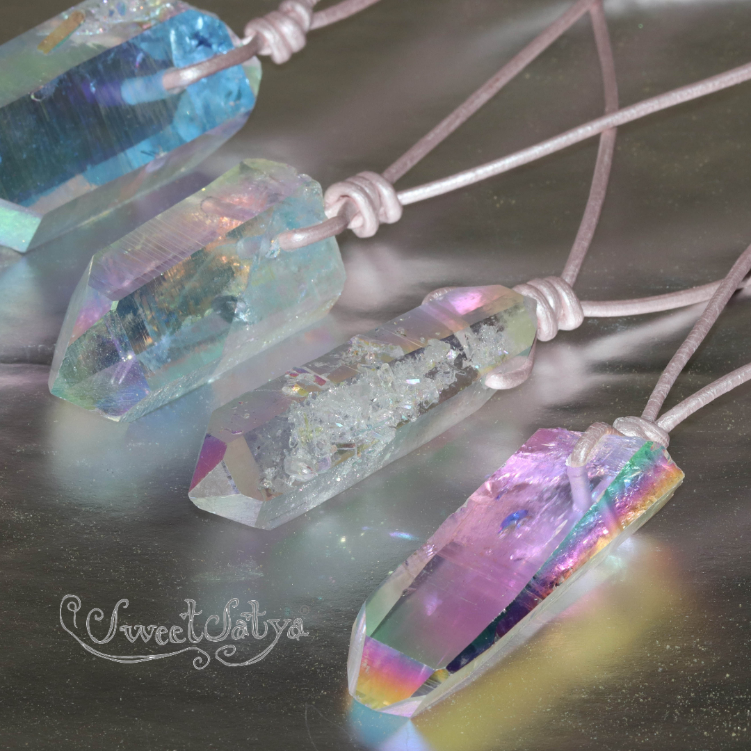 Angel Aura Lumarian Quartz Necklace - Healing Crystal Jewelry for Women | Spiritual Protection & Positive Energy | Perfect for Meditation, Yoga & Chakra Balancing