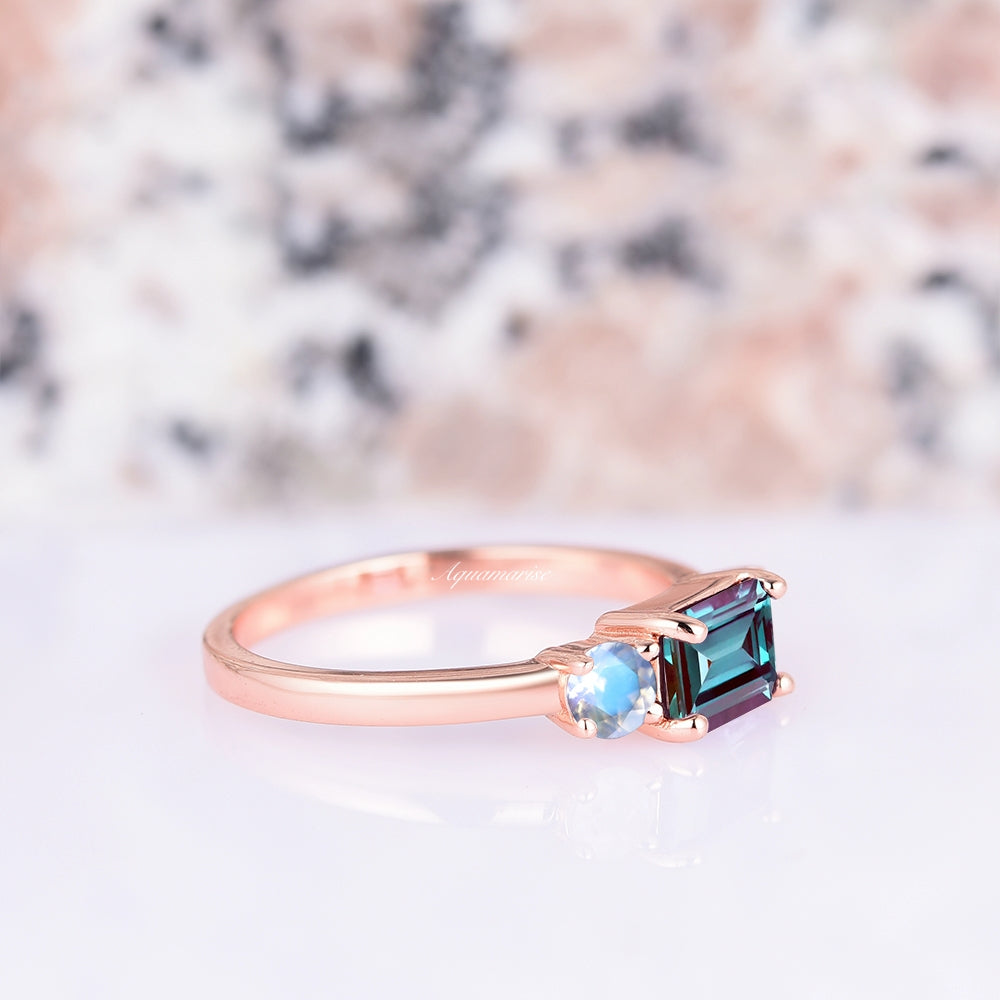Minimalist Alexandrite & Moonstone Ring - 14K Rose Gold Vermeil Jewelry for Women | Elegant Everyday Wear & Special Occasion Gift