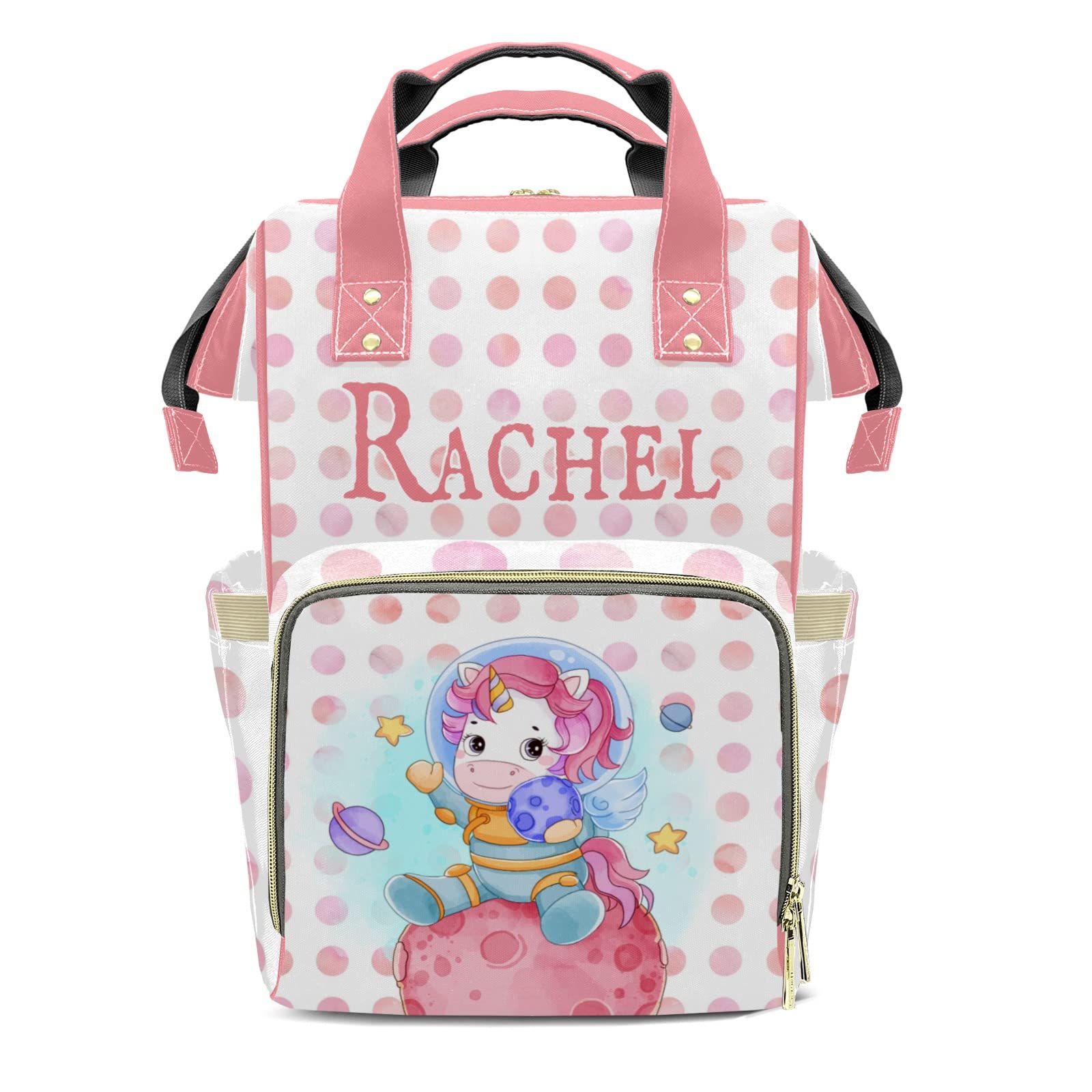 Personalized Pink Polka Dot Astronaut Unicorn Diaper Backpack - Custom Name Mummy Bag for Baby Essentials, Travel & Nursery Organization - Perfect Baby Shower Gift