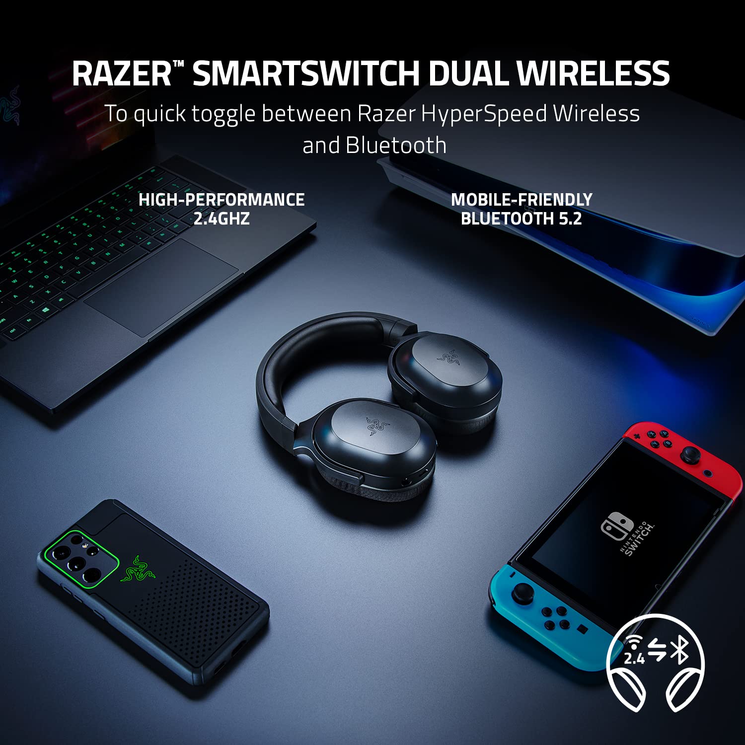 Razer Barracuda X Wireless Gaming Headset for PC, PS5, Nintendo Switch, Android & iOS - 2.4GHz & Bluetooth Connectivity - Lightweight Over-Ear Design with 40mm Drivers - Detachable Noise-Cancelling Mic - 50-Hour Battery Life (Black) - Perfect for Gaming, Streaming & Remote Work