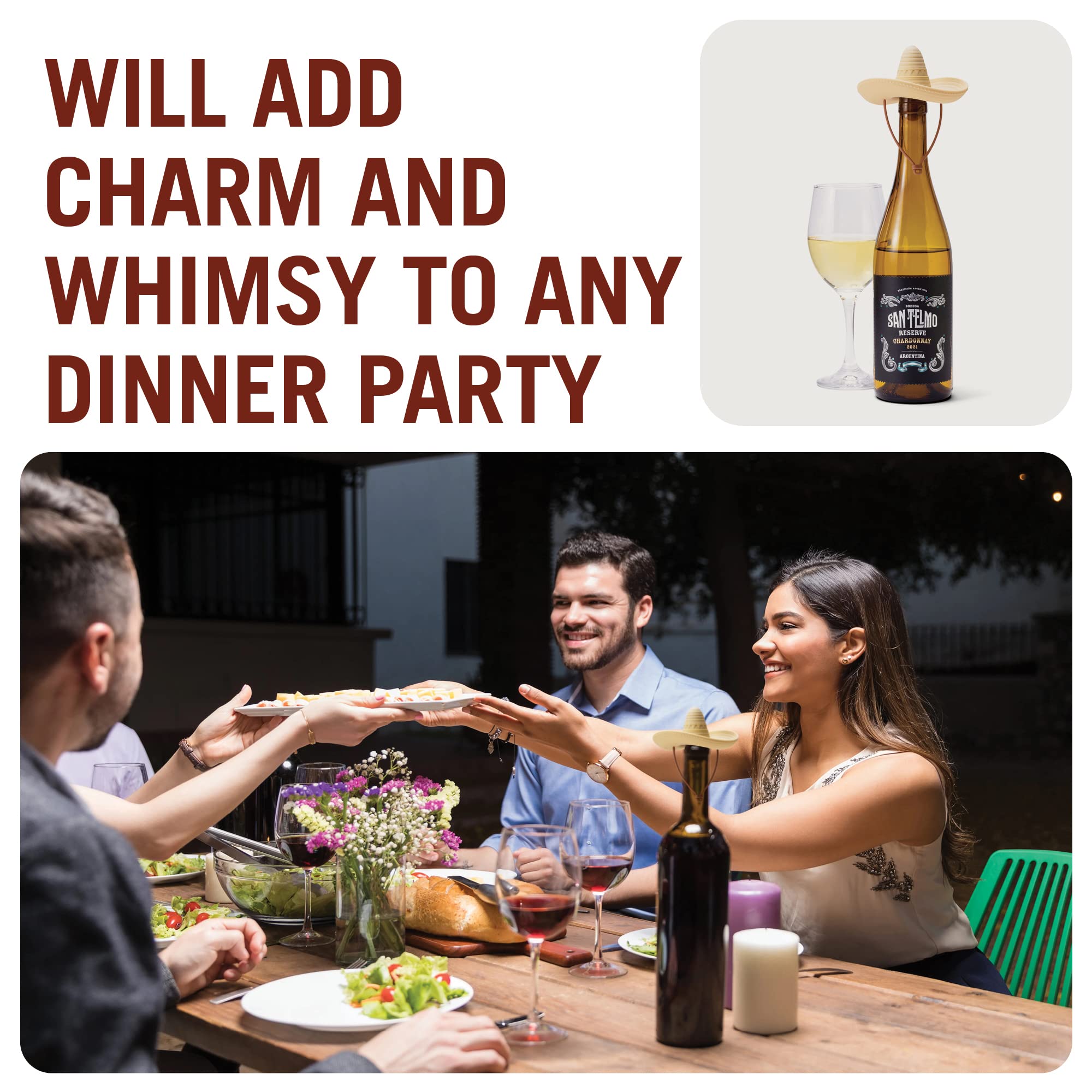 Fun Sombrero-Shaped Silicone Wine Stopper - Keeps Wine Fresh | Cute Kitchen Accessories & Wine Gifts | Perfect for Parties, Dinners & Home Bars (El Corko Bottle Stopper by Monkey Business)