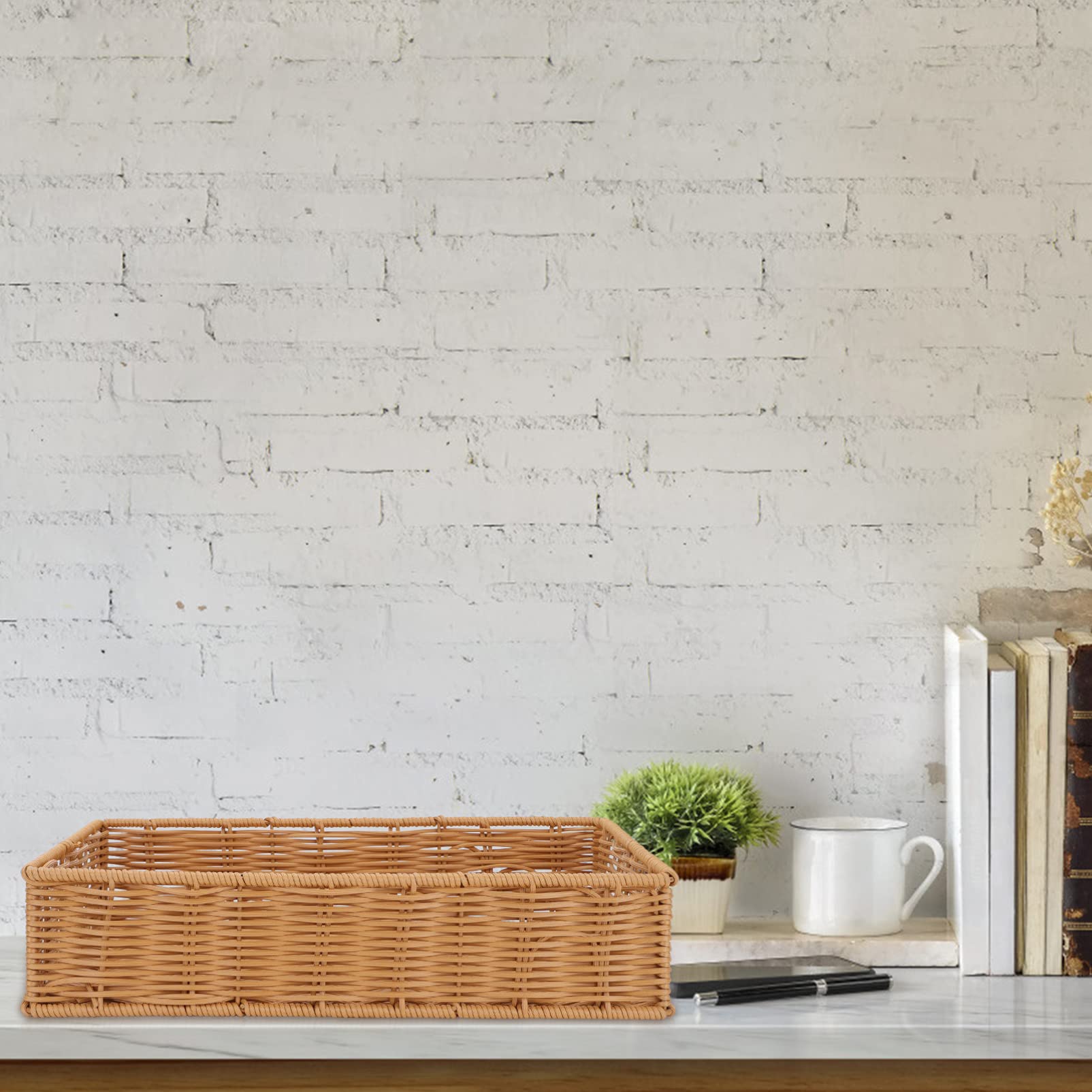 Tomaibaby Rattan Serving Tray - Rectangular Woven Wicker Basket for Fruits, Bread & Vegetables | Kitchen Countertop Organizer & Picnic Serving Dish | Perfect for Home Decor, Dining Table Centerpiece & Outdoor Gatherings