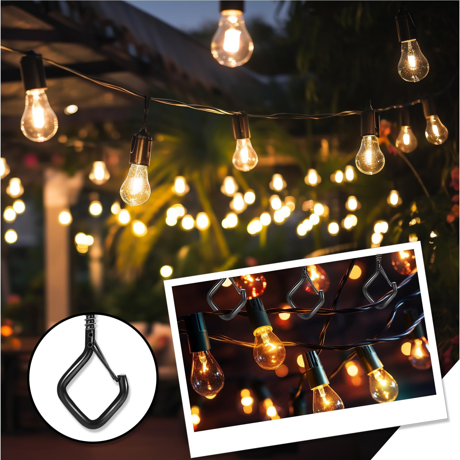 25pcs Black Screw Hooks for Hanging Outdoor String Lights - Heavy Duty Windproof Ceiling Hooks with Safety Buckle & Nut Driver (2.2 Inches) - Perfect for Plants, Christmas Lights, Patio Lights & Home Decor