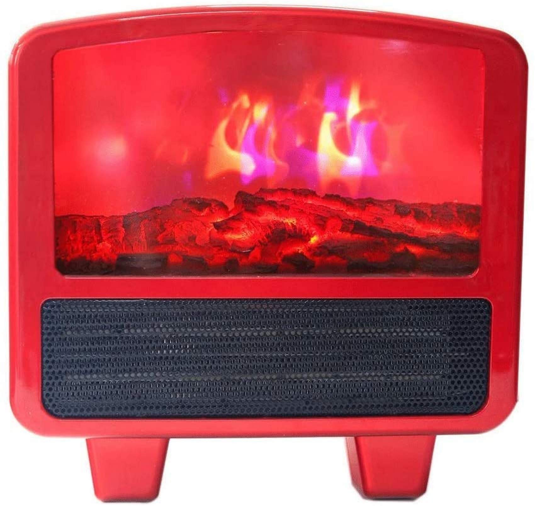 Wall-Mounted Electric Fireplace Heater with Realistic Wood-Burning Flame Effect - 900W Portable Mini Space Heater for Bedroom, Living Room & Office (Red) - Energy Efficient Home Heating Solution