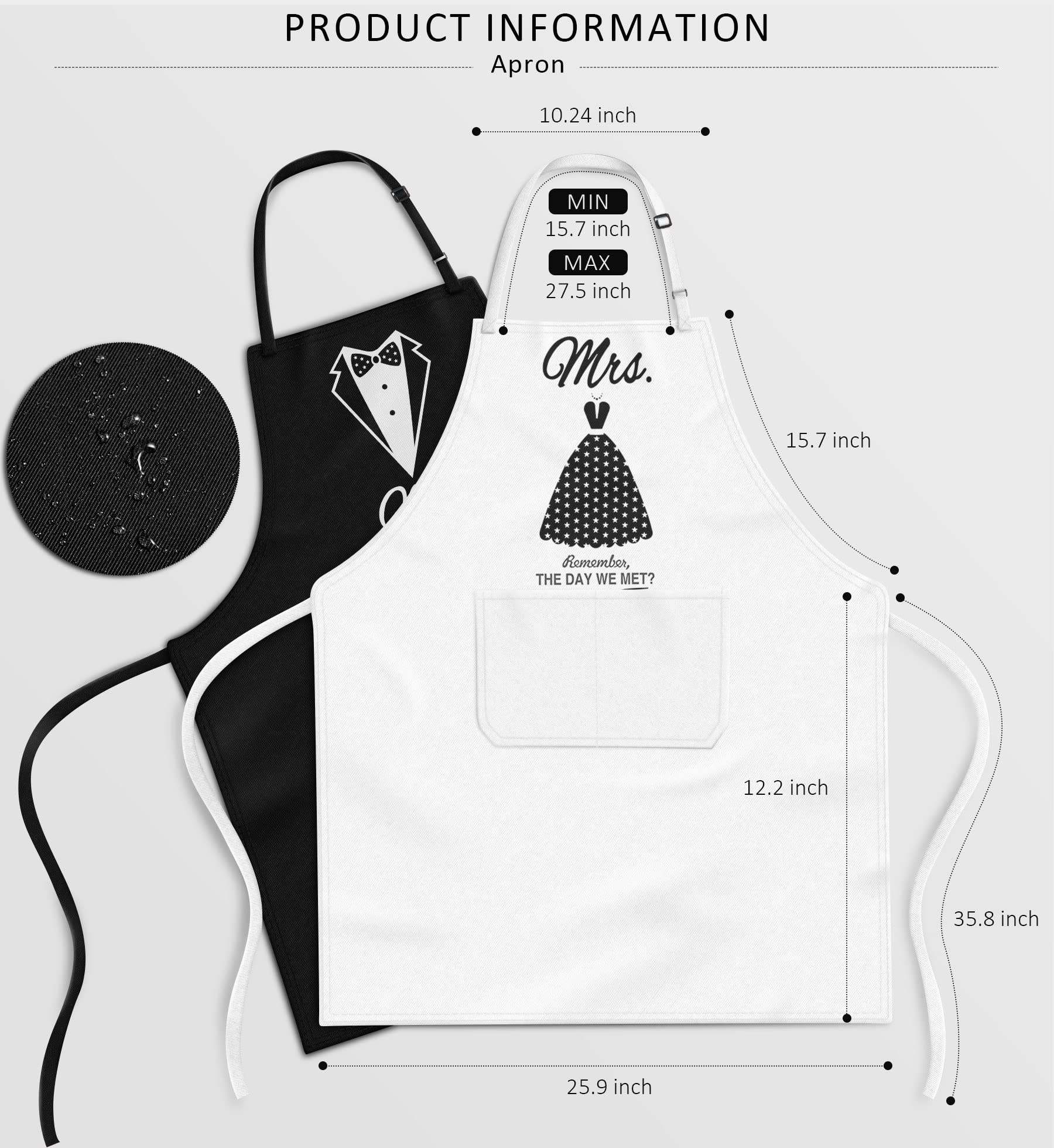 Mr and Mrs Aprons Set - 2 Pack Couples Apron Gift for Wedding, Engagement, Anniversary & Christmas - Perfect Bridal Shower Gift for Newlyweds - Ideal for Cooking Together & Romantic Date Nights