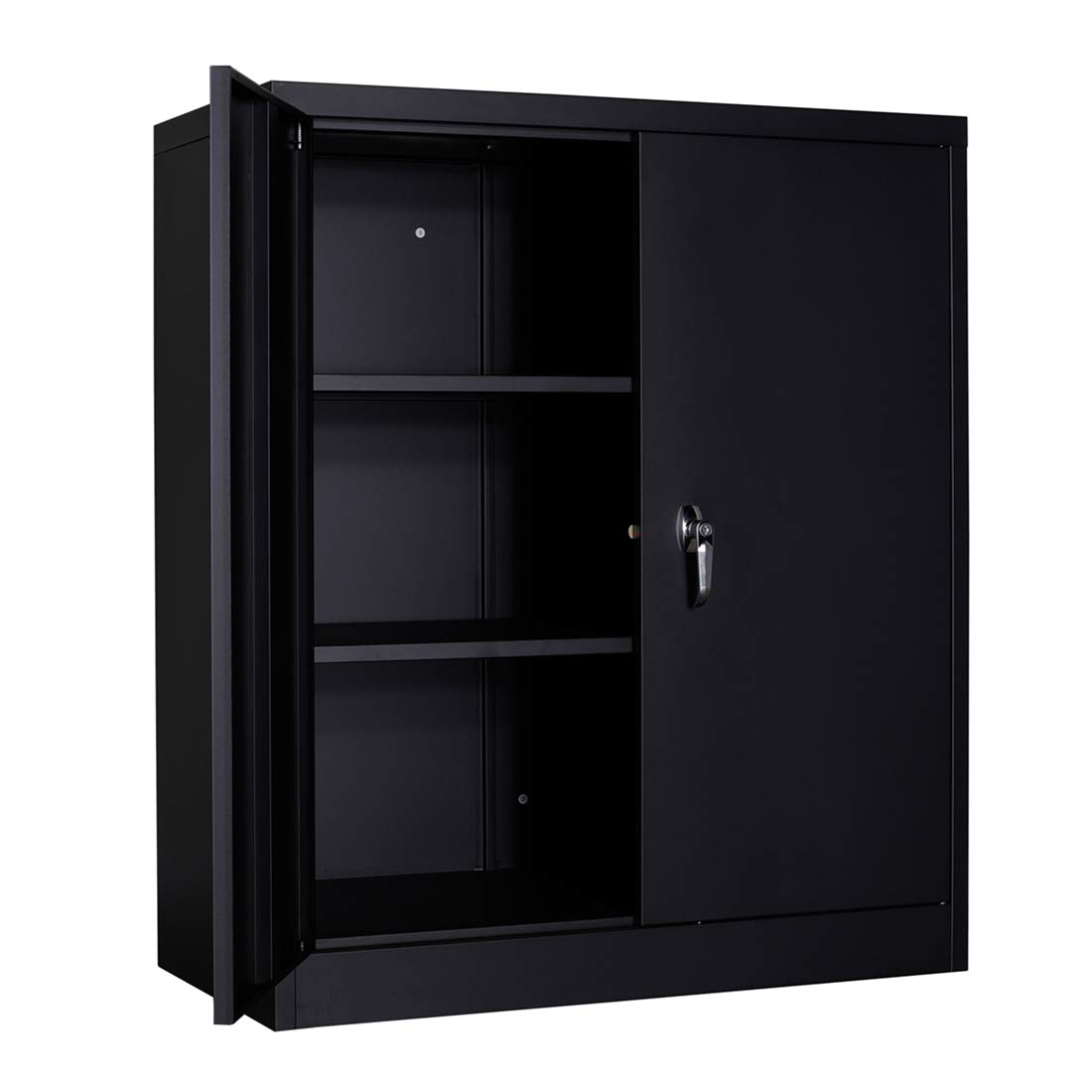 GREATMEET Lockable Metal Storage Cabinet with 2 Adjustable Shelves - Secure Office & Home Storage Solution for Documents, Supplies & Tools (Black) - Perfect for Home Office, Garage & Workshop Organization