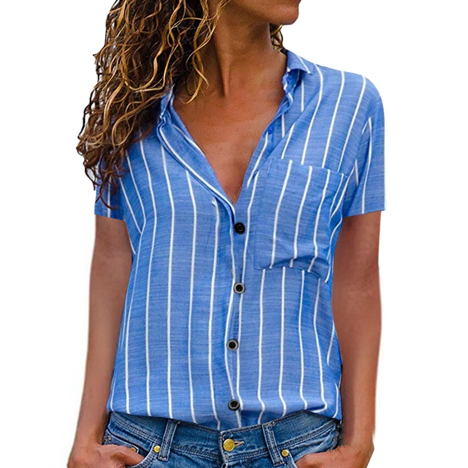 Women's Workout Shirts - Summer Lace Short Sleeve V-Neck Polka Dot Blouses & Crop Tops for Yoga, Running, Gym & Casual Wear