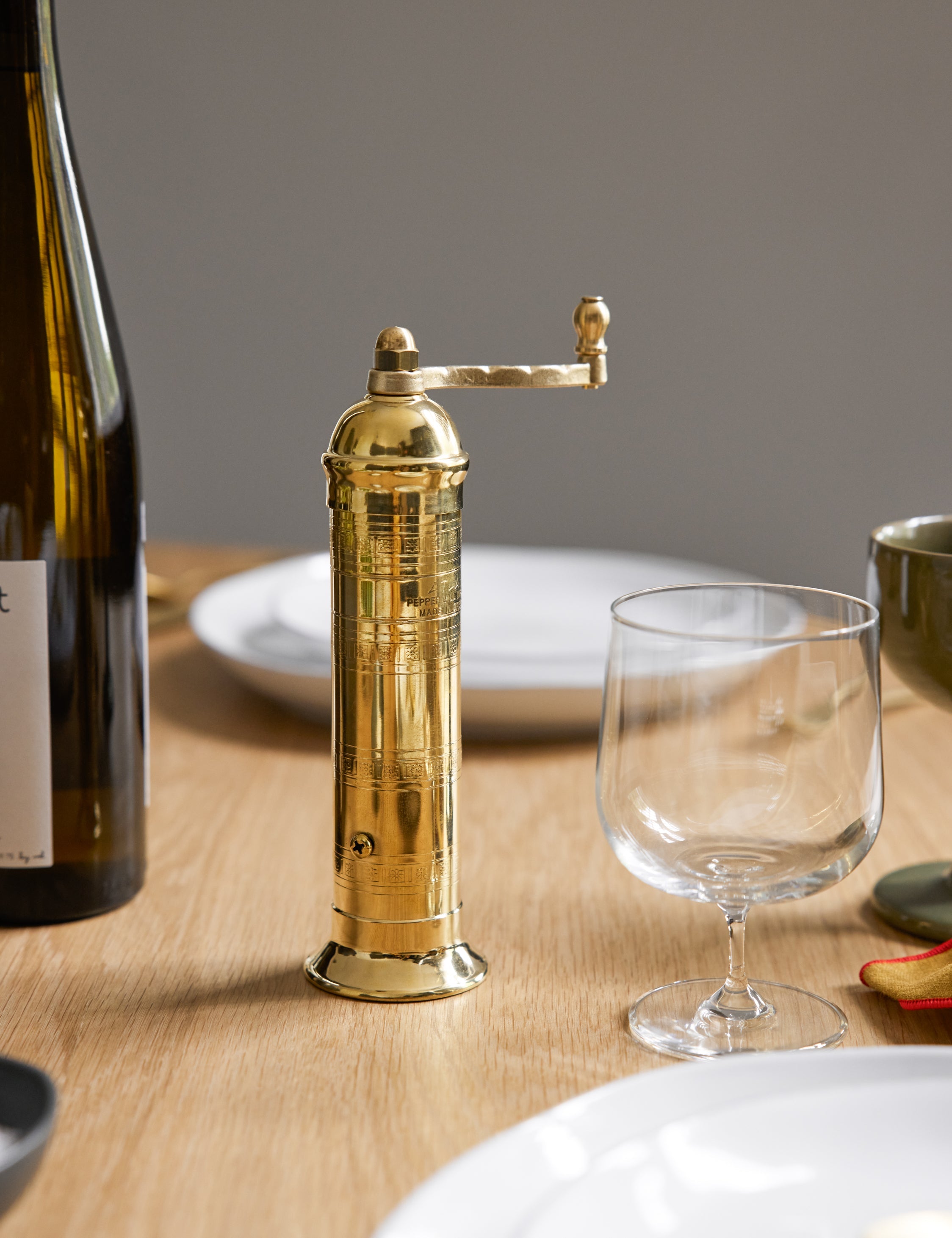 Premium Atlas Brass Pepper Mill - Adjustable Grinder for Freshly Ground Pepper - Perfect for Kitchen, Dining Table & Gourmet Cooking