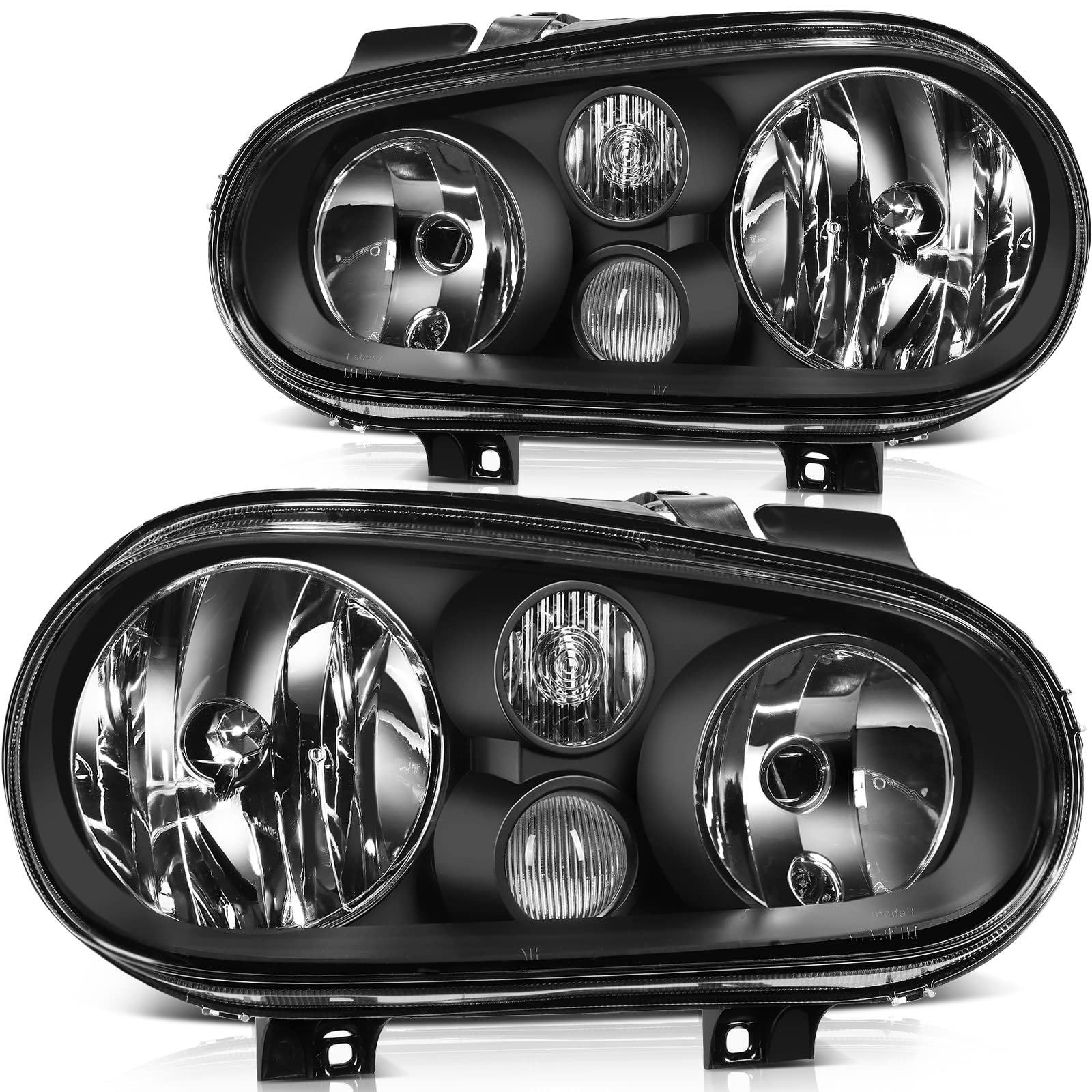CCiyu Headlight Assembly for VW Cabrio 1999-2002 - Black Housing with Clear Lens - Replacement Headlamps for Improved Night Visibility - Perfect for Road Trips & Night Driving
