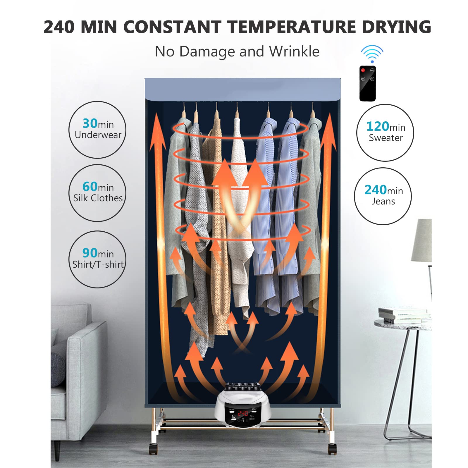 Foldable Electric Heated Clothes Dryer Rack with Remote Control - 2-Tier Stainless Steel Laundry Drying Stand, 1500W Energy Saving, 240min Timer - Perfect for Indoor Use in Living Room, Bedroom & Small Apartments