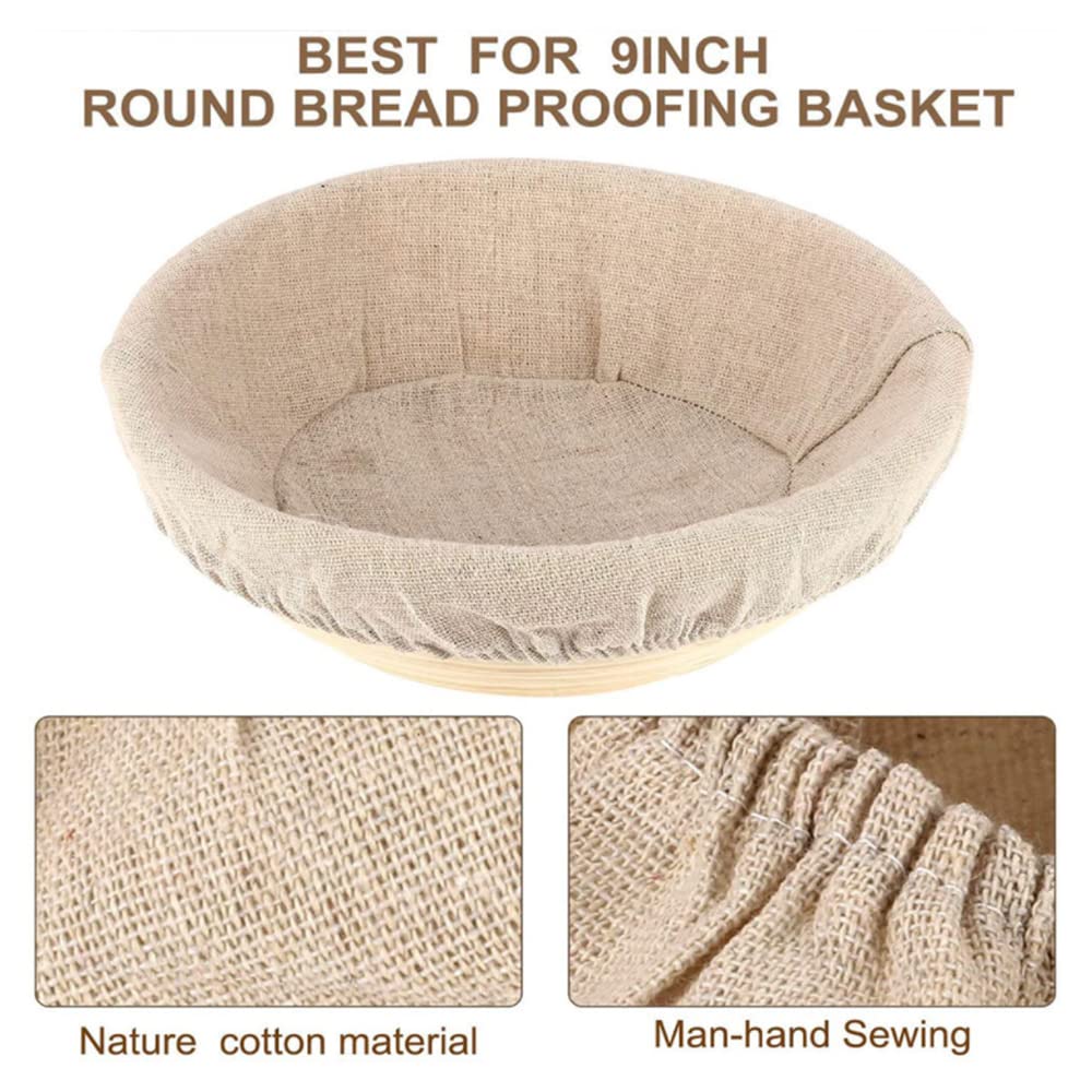 Premium Bread Proofing Basket Liner Set - 6-Piece Round & Oval Linen Covers for Dough Rising (9