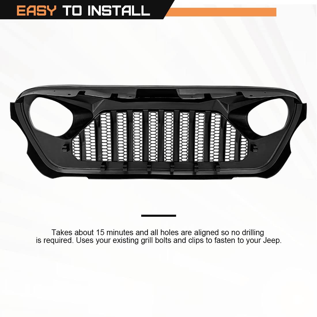 Black & White Front Vader Grille for 2018-2025 Jeep Wrangler JL & 2020-2025 Gladiator JT (Non-TrailCam Version) - Off-Road Upgrade & Custom Styling Accessory