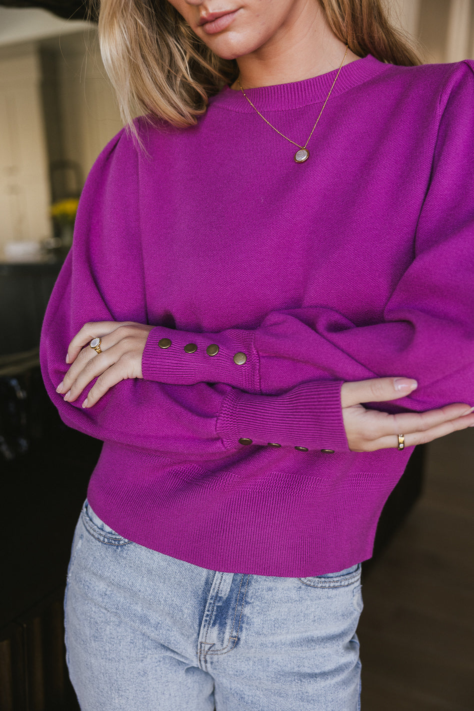 Madeline Knit Sweater Women's Purple Cardigan | Cozy Fall & Winter Fashion | Perfect for Office, Dating & Casual Outfits
