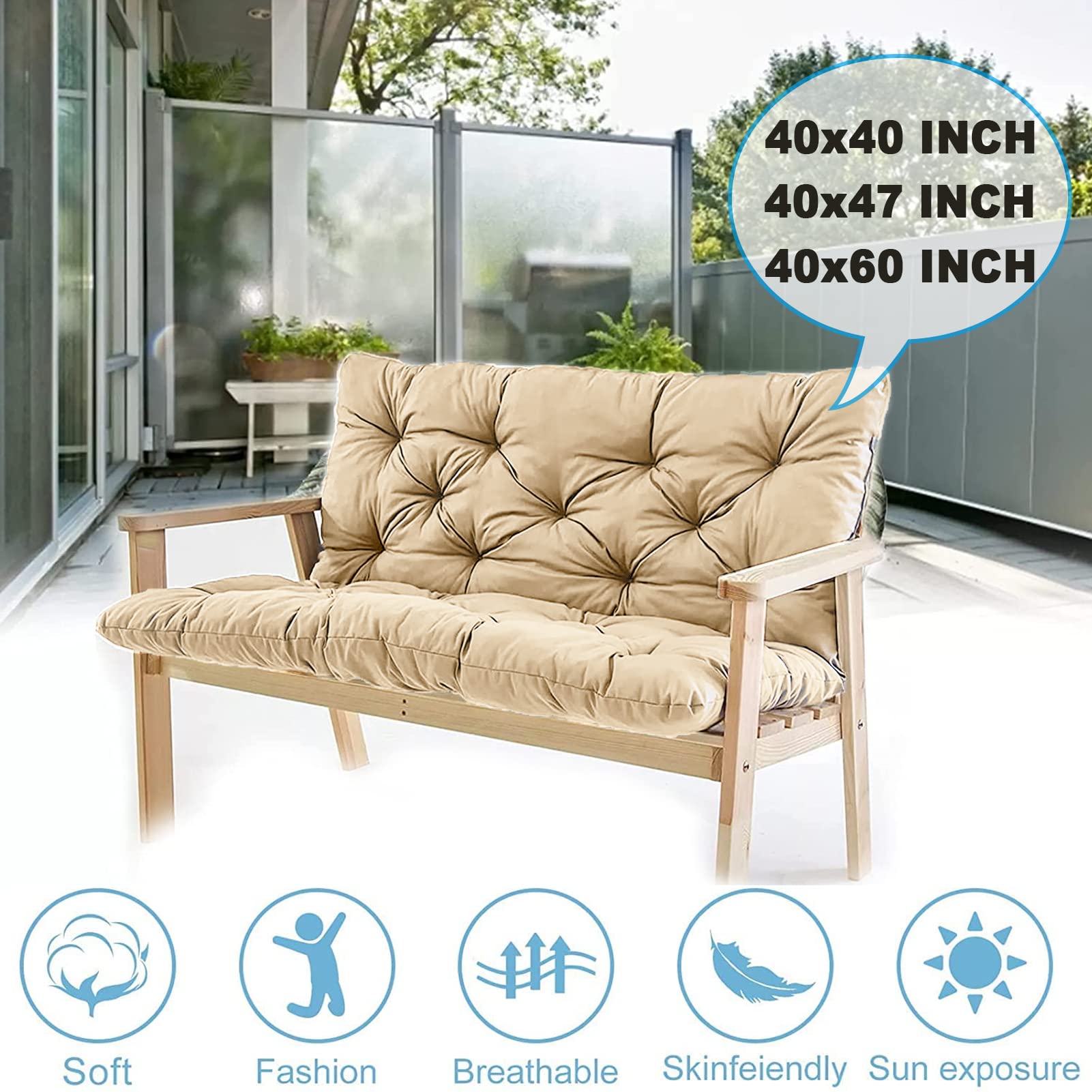 Waterproof Outdoor Swing Replacement Cushions with Backrest - 40x40 Inch Light Yellow Patio Sofa Pads for 2-3 Seater Bench, Perfect for Garden, Porch & Backyard Relaxation