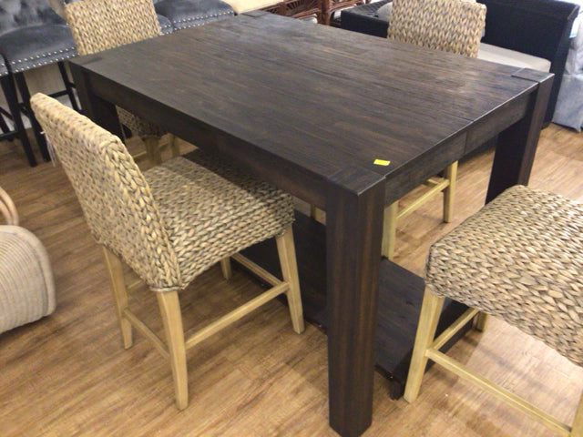 Dark Wood Extension Dining Table with 1 Leaf - Expandable Kitchen Table for Small Spaces, Bar Height Counter Table for Entertaining & Family Gatherings