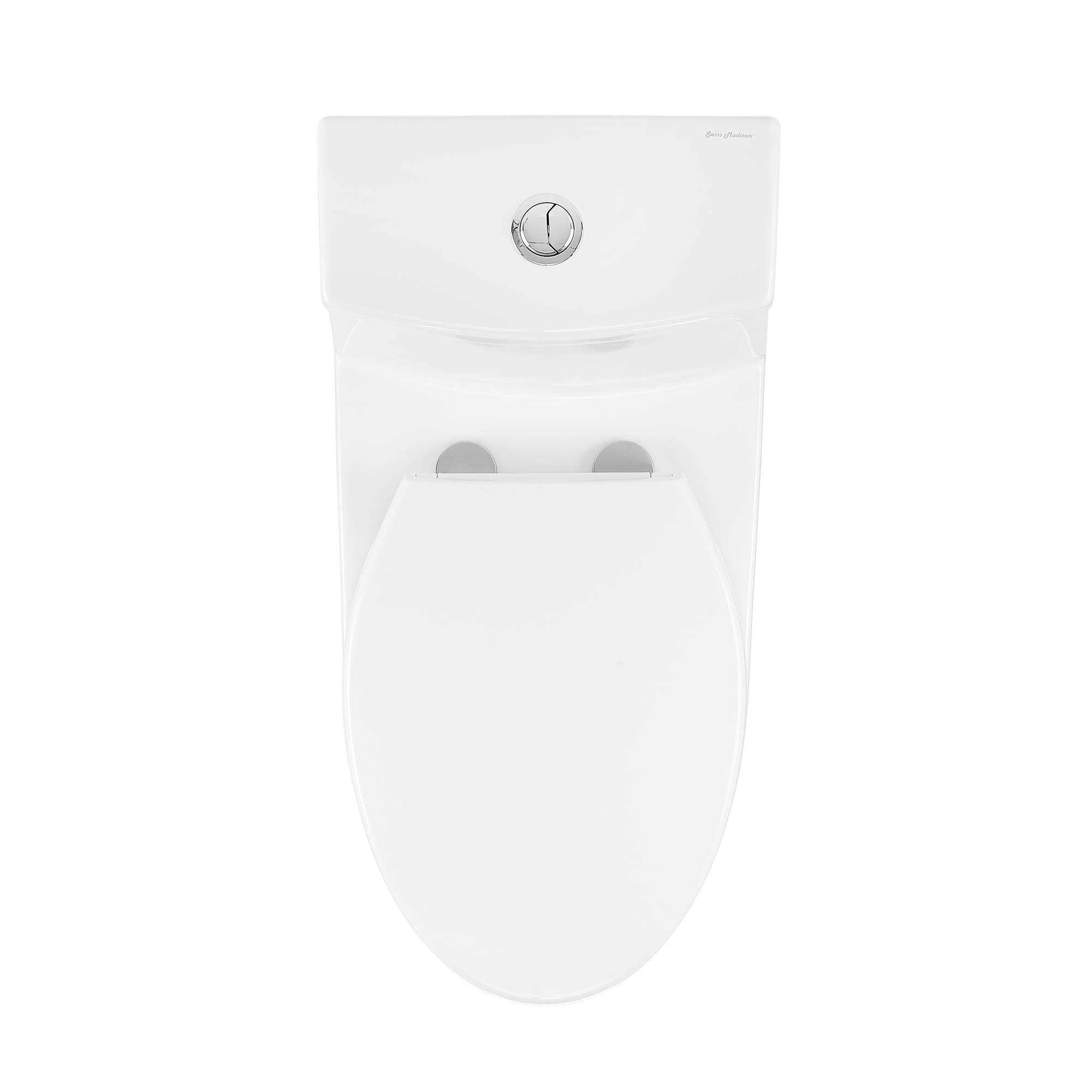 Swiss Madison SM-1T118 Virage One Piece Elongated Dual Flush Toilet 0.8/1.28 GPF - High Efficiency Water Saving Design - Glossy White - Perfect for Modern Bathrooms & Small Spaces