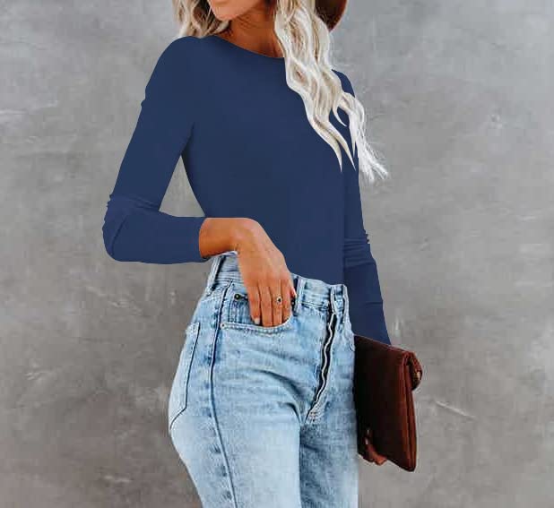 REVETRO Women's Long Sleeve Crewneck T-Shirt - Slim Fit Basic Fall Top for Casual Wear, Work & Y2K Fashion Outfits | Trendy Going Out Tops for Women