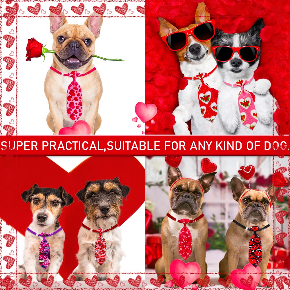 18pcs Valentine's Day Dog Neck Ties - Bulk Adjustable Pink & Red Small Dog Collar Ties with Rose Kiss Pattern | Cute Pet Grooming Accessories for Holidays, Parties & Photo Shoots