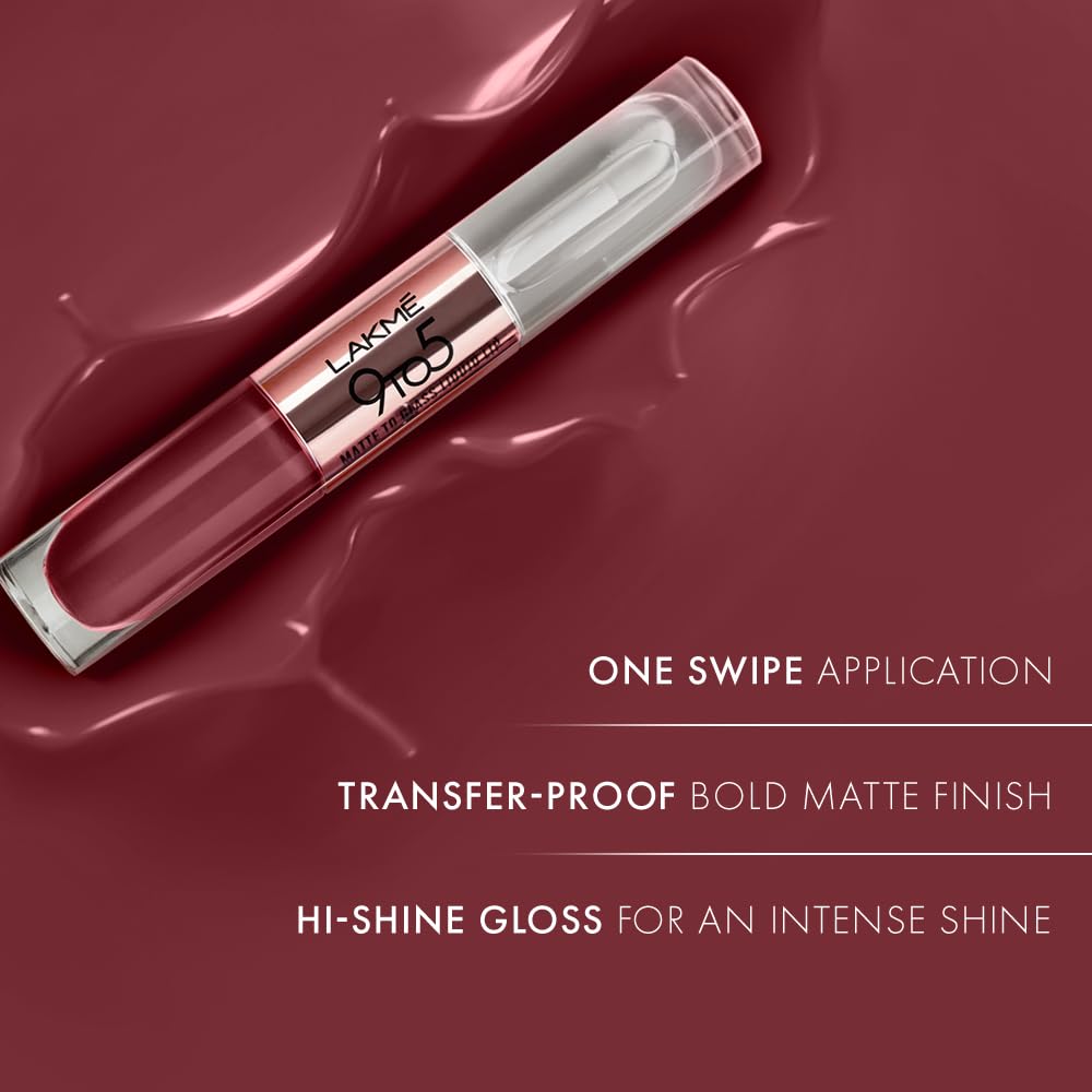 LAKMÉ 9 To 5 Matte To Glass Liquid Lipstick - Long Lasting Matte & Glossy Finish Lip Color for Day & Night Wear - Perfect for Office, Party & Special Occasions