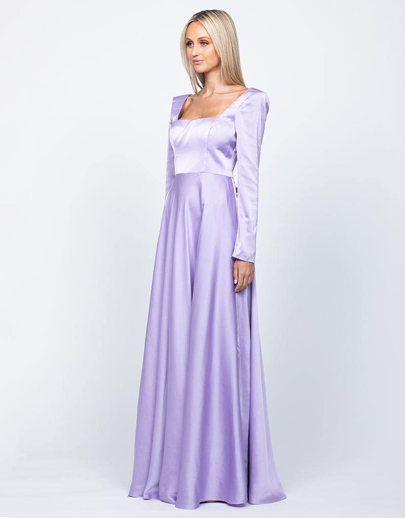 Elegant Square Neck Long Sleeve Evening Gown for Women - Formal Dress for Weddings, Parties & Special Occasions