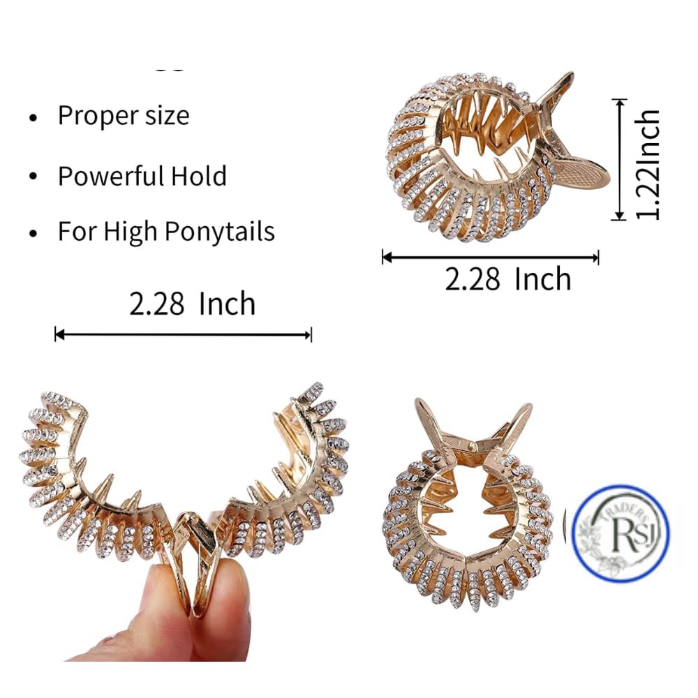 RSJ TRADERS - Rhinestone Ponytail Holder Metal Hair Claw Clip | Women & Girls Hair Accessories for Parties, Weddings & Everyday Style