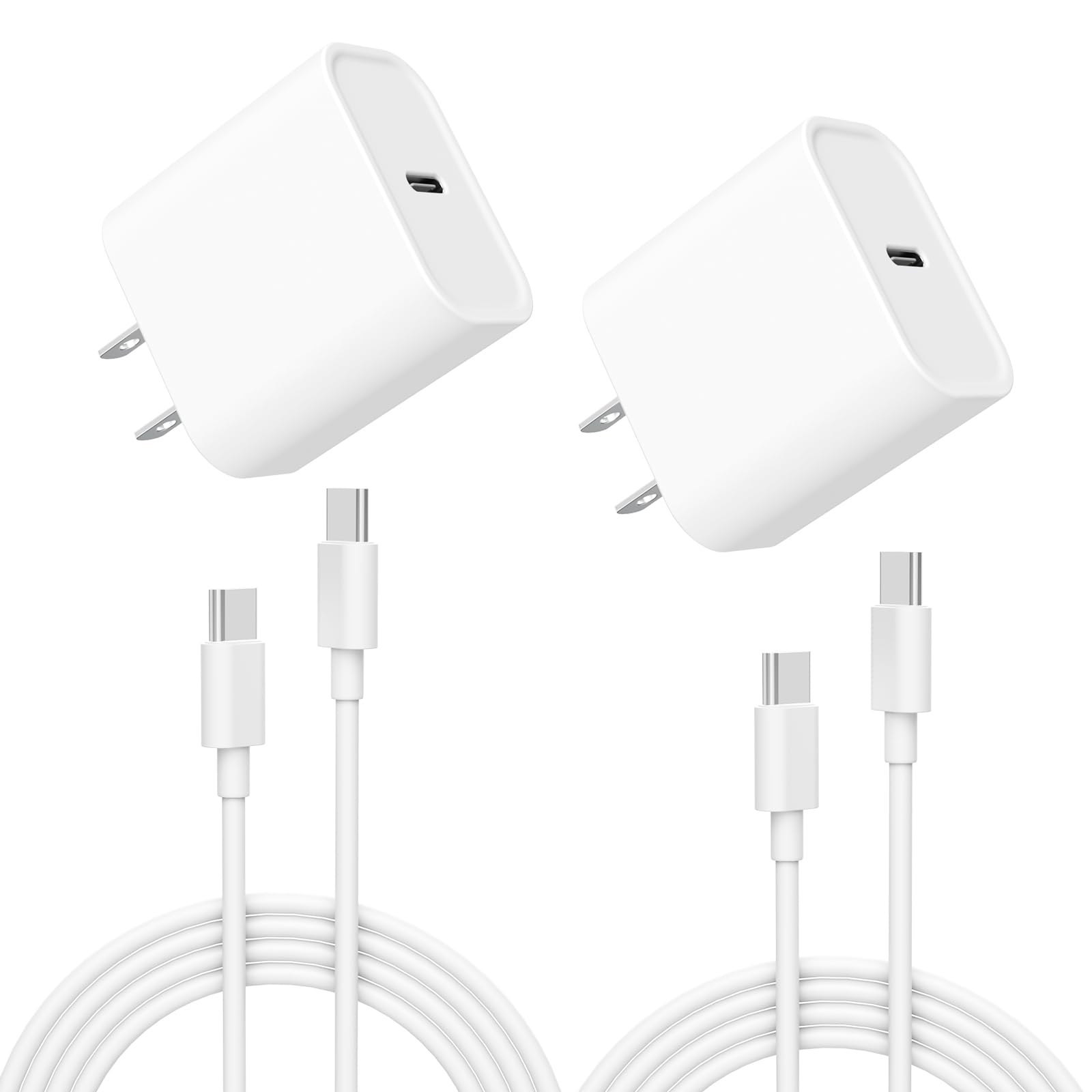 20W USB C Fast Charger 2-Pack with 6FT USB-C to C Cables - Compatible with iPhone 16/15 Series, iPad Pro/Air/Mini, Galaxy & AirPods Pro - Perfect for Home, Office & Travel Charging
