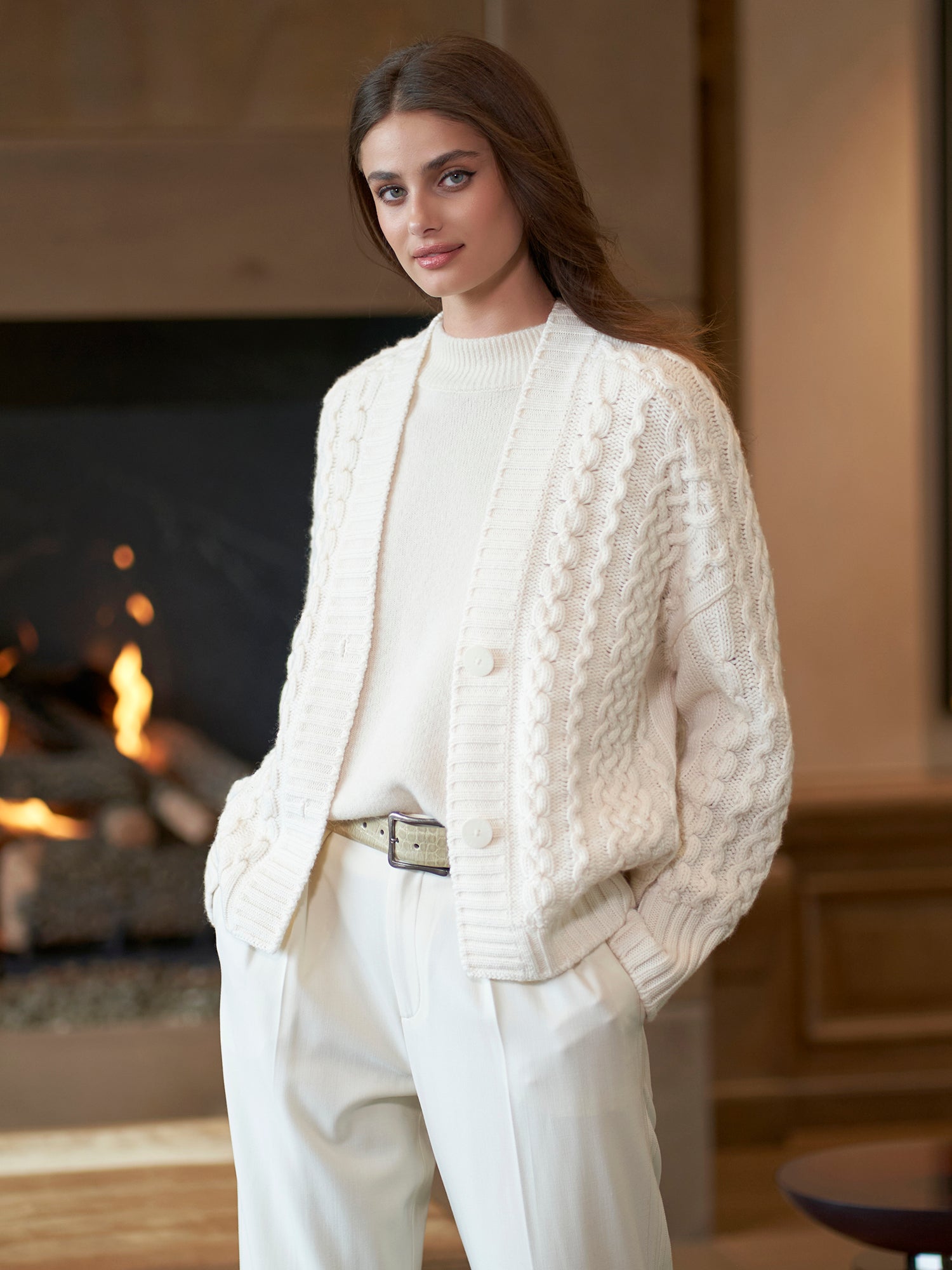 Blizzard Cashmere Cable Knit Cardigan Sweater for Women - Soft & Warm Winter Pullover for Office, Travel & Casual Outfits