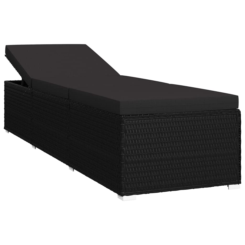 3 Piece Patio Sun Lounger Set with Tea Table - Black Poly Rattan Outdoor Lounge Reclining Couch - Durable Garden Patio Furniture for Poolside, Beach, Backyard & Balcony Relaxation