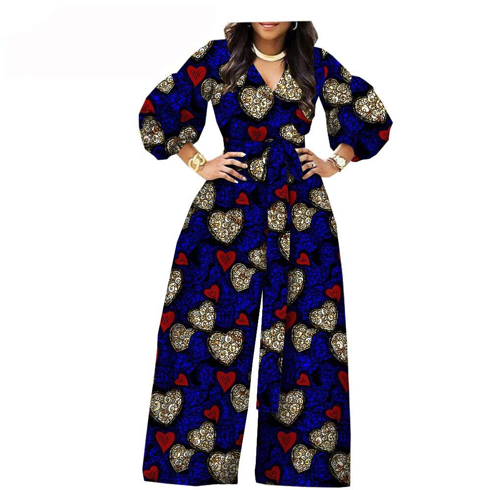 African Print Jumpsuit for Women - Plus Size Cotton Ankara Jumpsuit with Lantern Sleeves & Wide Leg | Perfect for Summer Vacations, Beach Outings, and Cultural Events