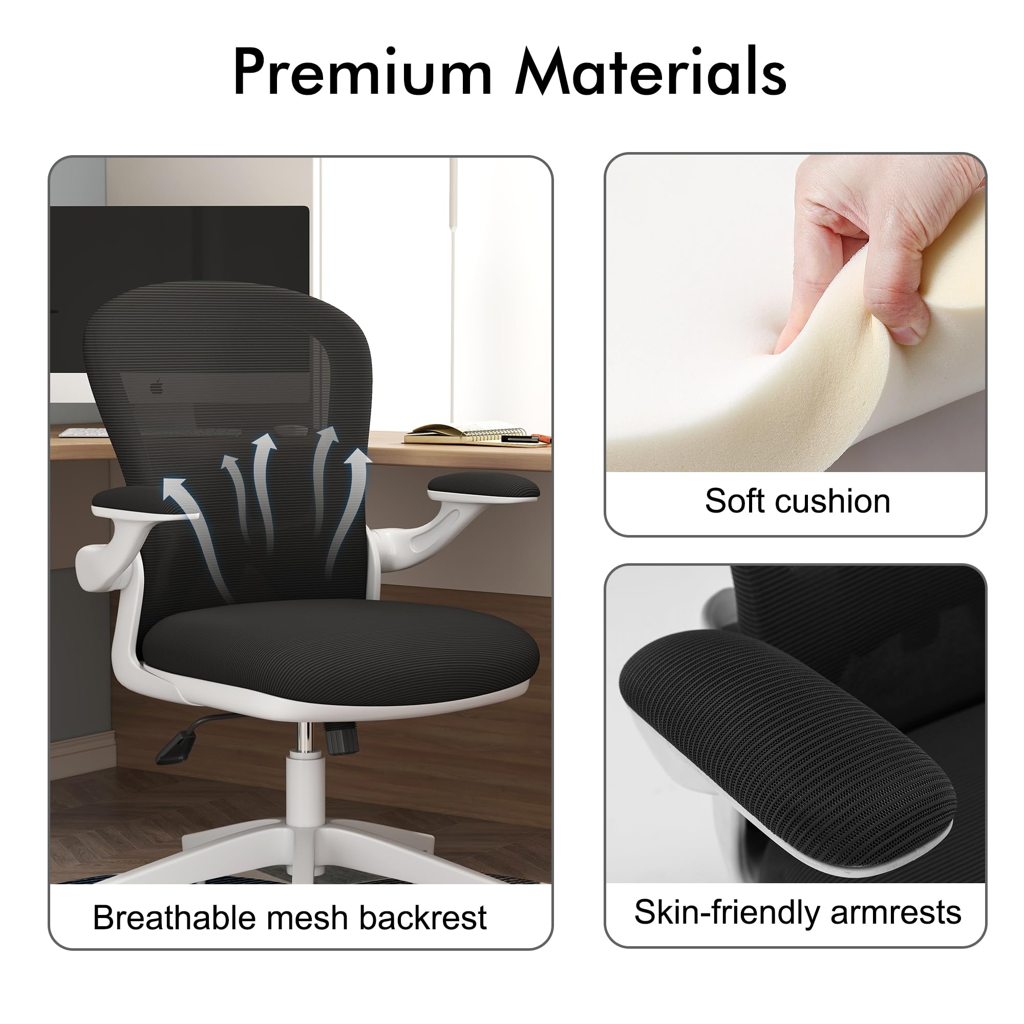 Ergonomic Office Chair with Lumbar Support - Adjustable Mesh Computer Gaming Chair for Home Office, Bedroom & Workspace - Swivel Task Chair with Armrests (White) - Perfect for Long Hours of Work, Gaming & Studying